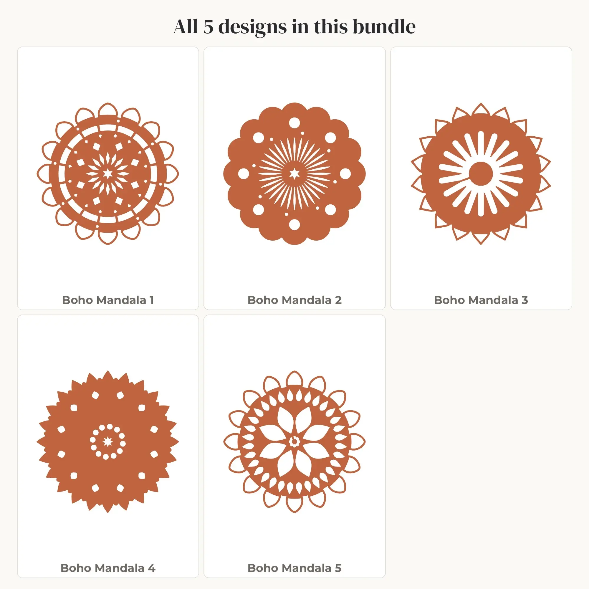 Boho Mandala SVG Bundle - 5 Mandala Cut Files, preview 2 of 2