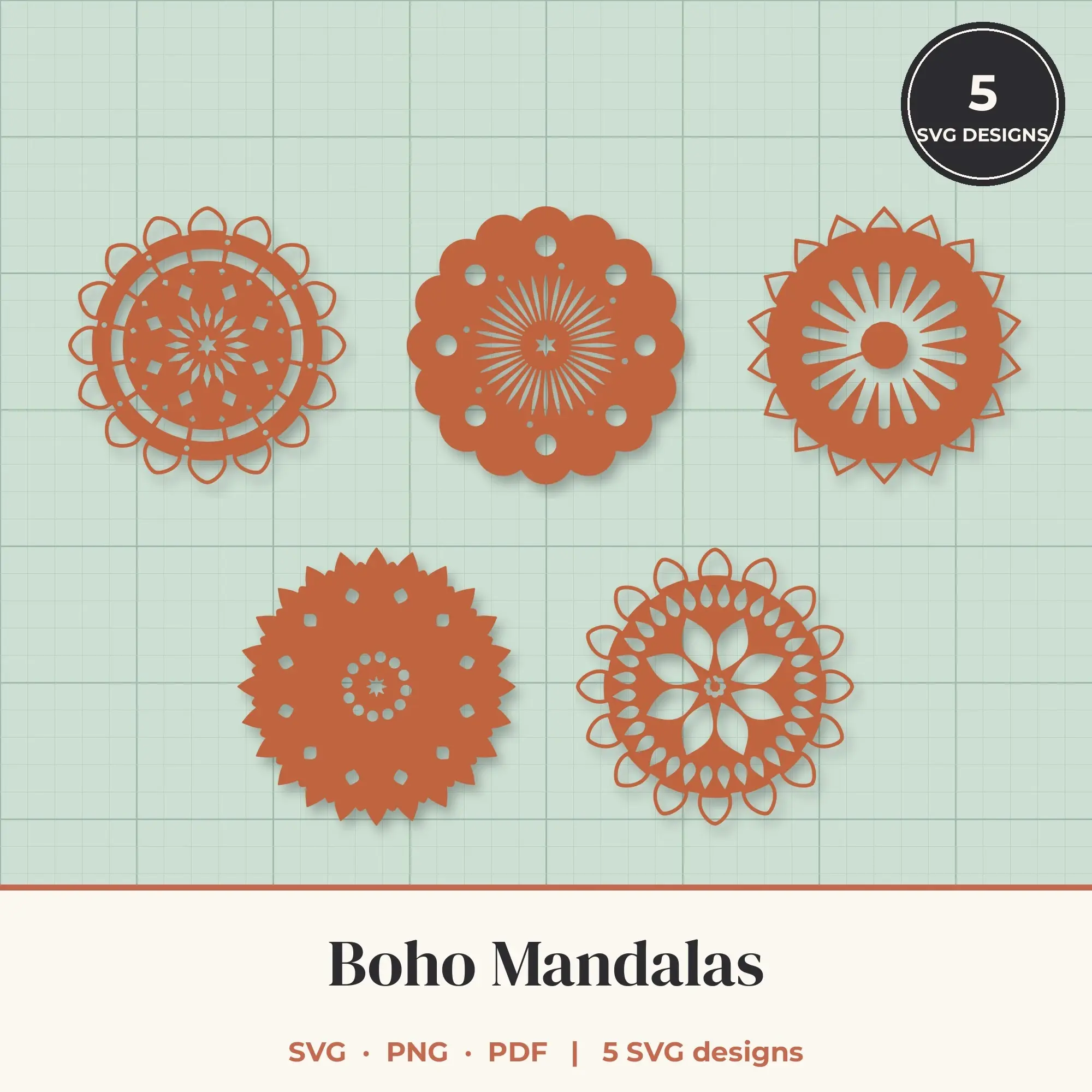 Boho Mandala SVG Bundle - 5 Mandala Cut Files, preview 1 of 2