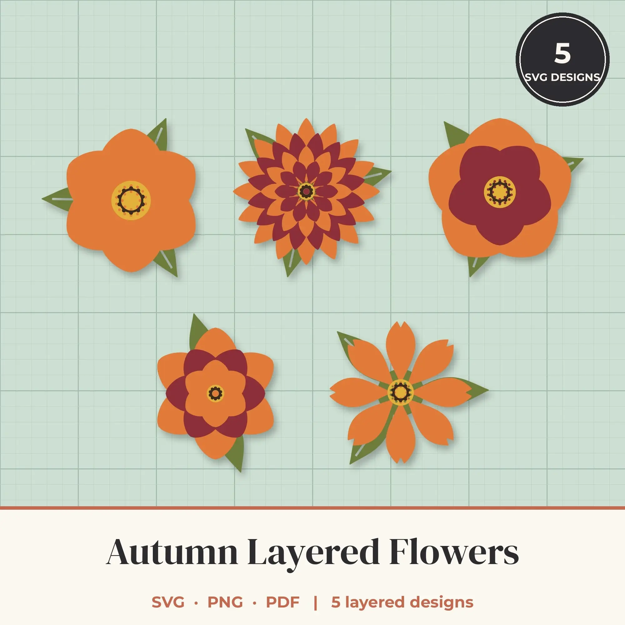Autumn Layered Flower SVG Bundle - 5 Blooms, preview 1 of 2