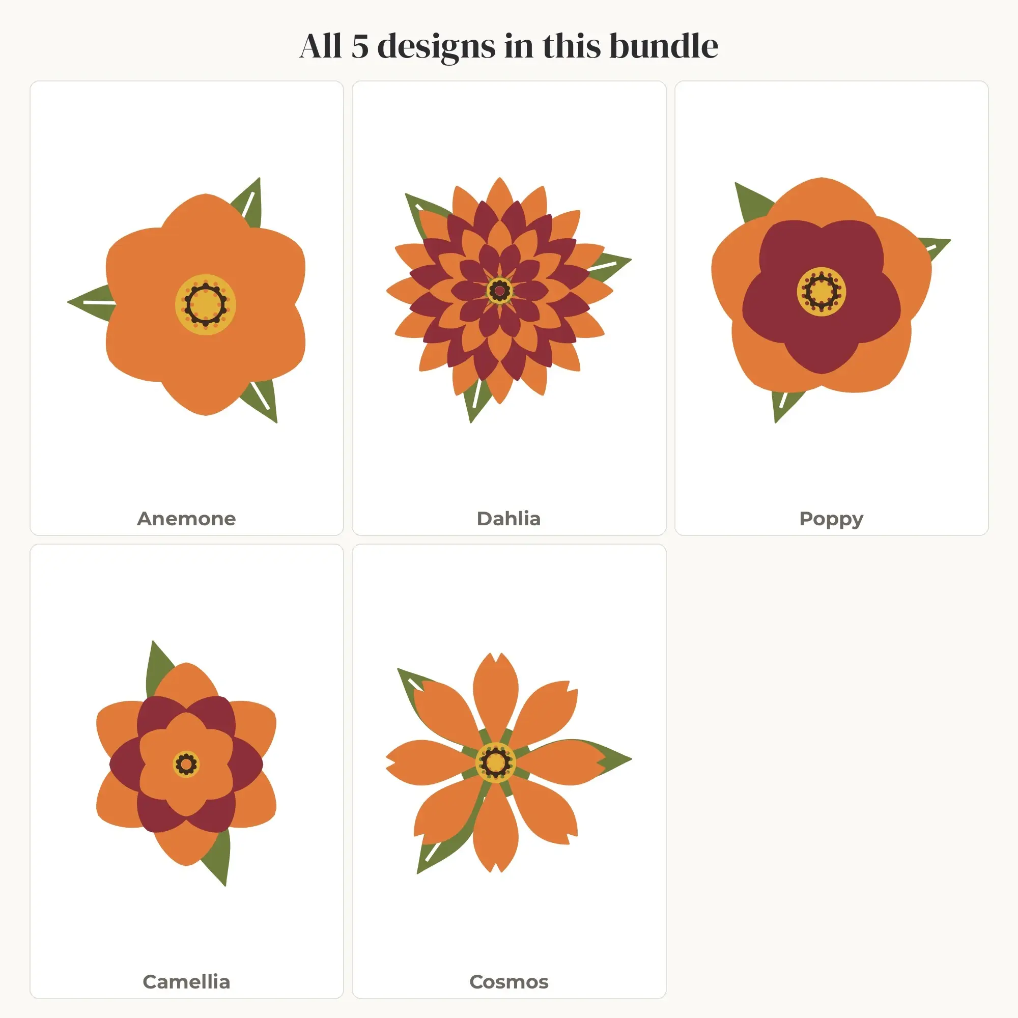 Autumn Layered Flower SVG Bundle - 5 Blooms, preview 2 of 2