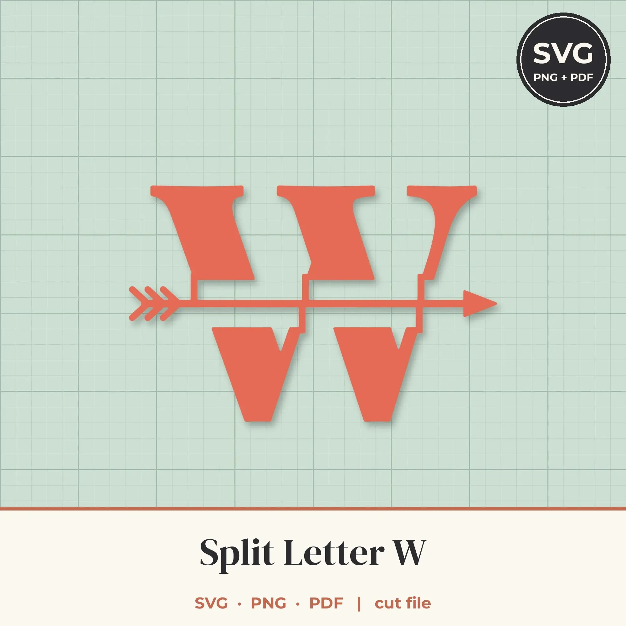 Letter W Split Monogram SVG - Boho Arrow Cut File preview