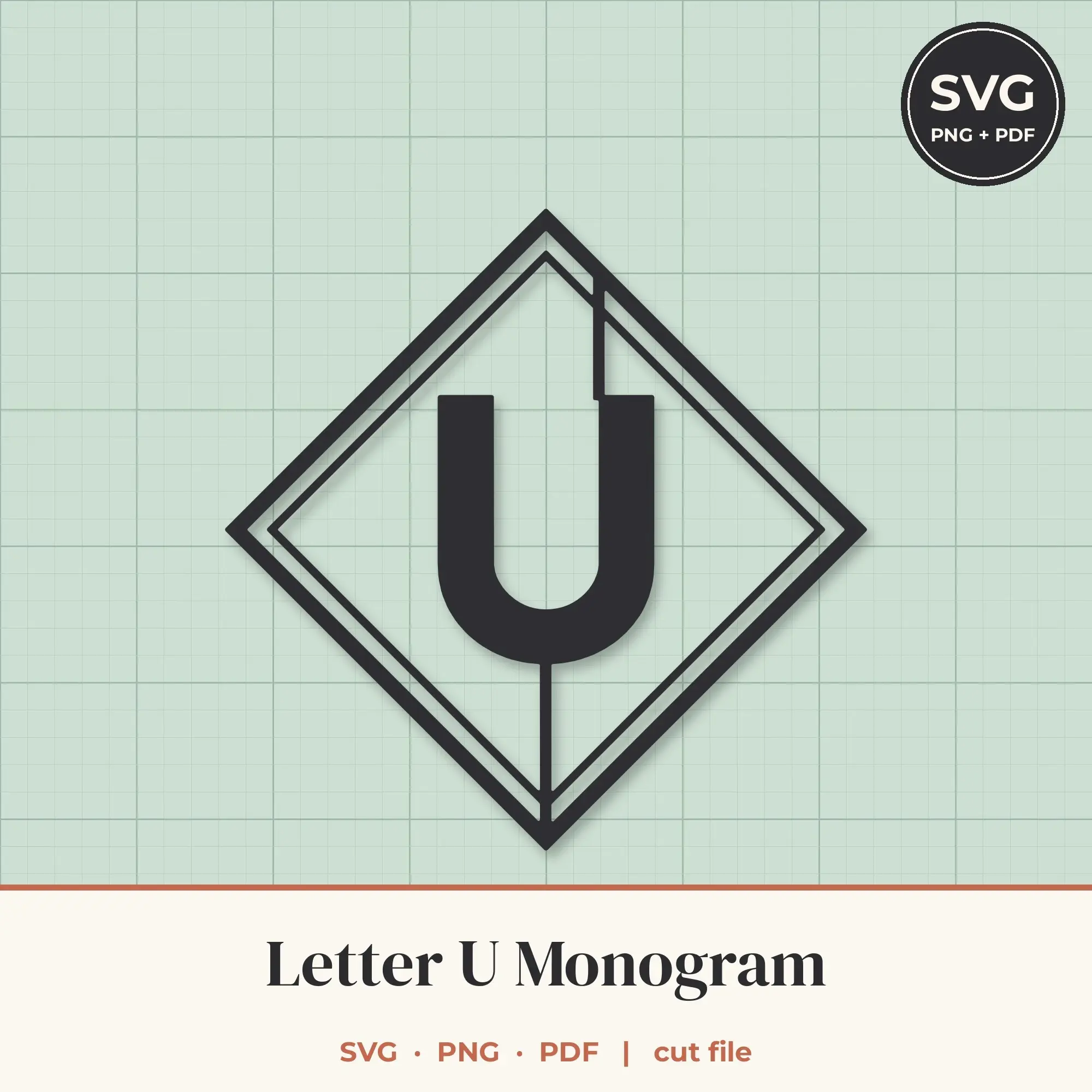 Letter U Diamond Monogram SVG Cut File, preview 1 of 2