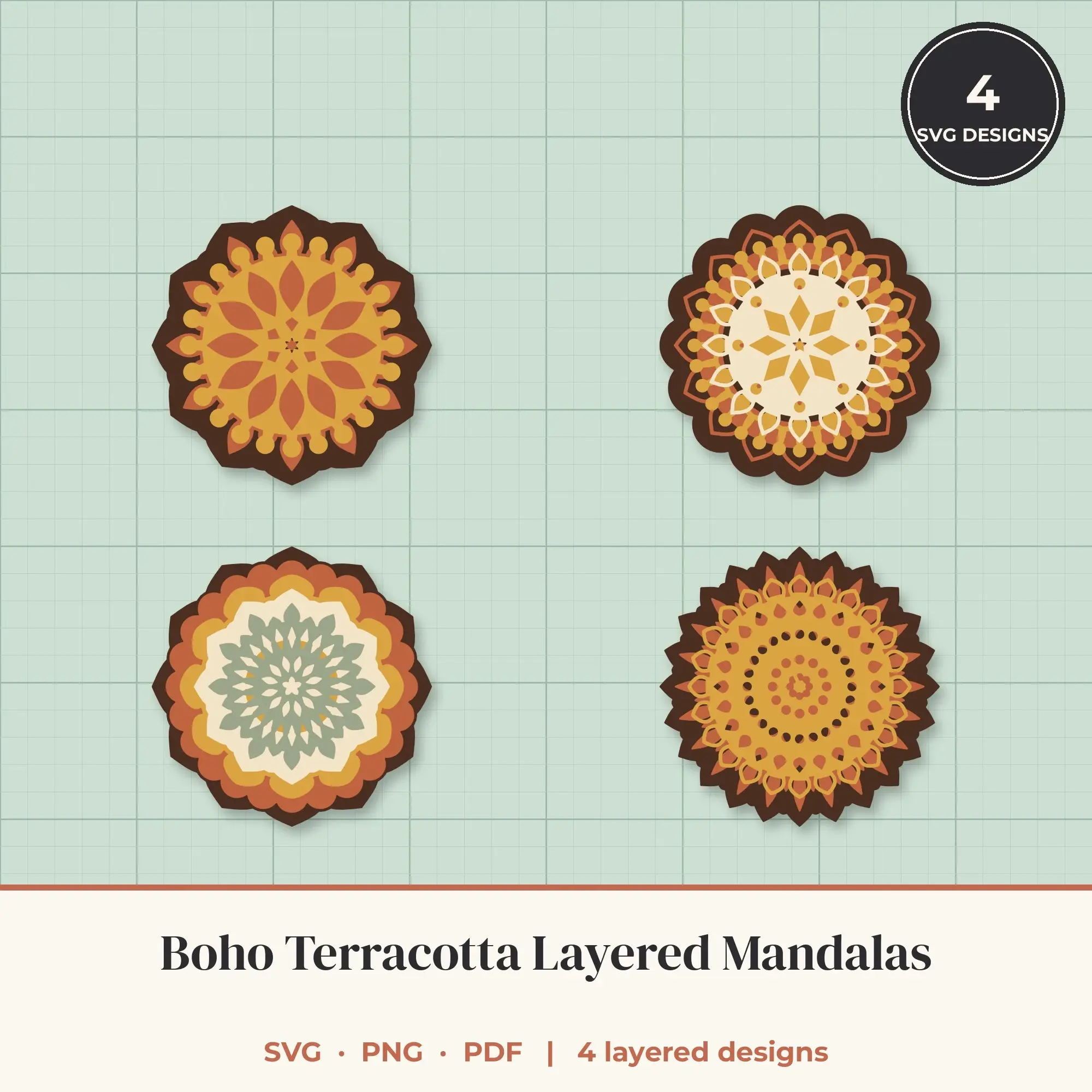Boho Terracotta Layered Mandala SVG Bundle - 4 Multi Layer Designs preview