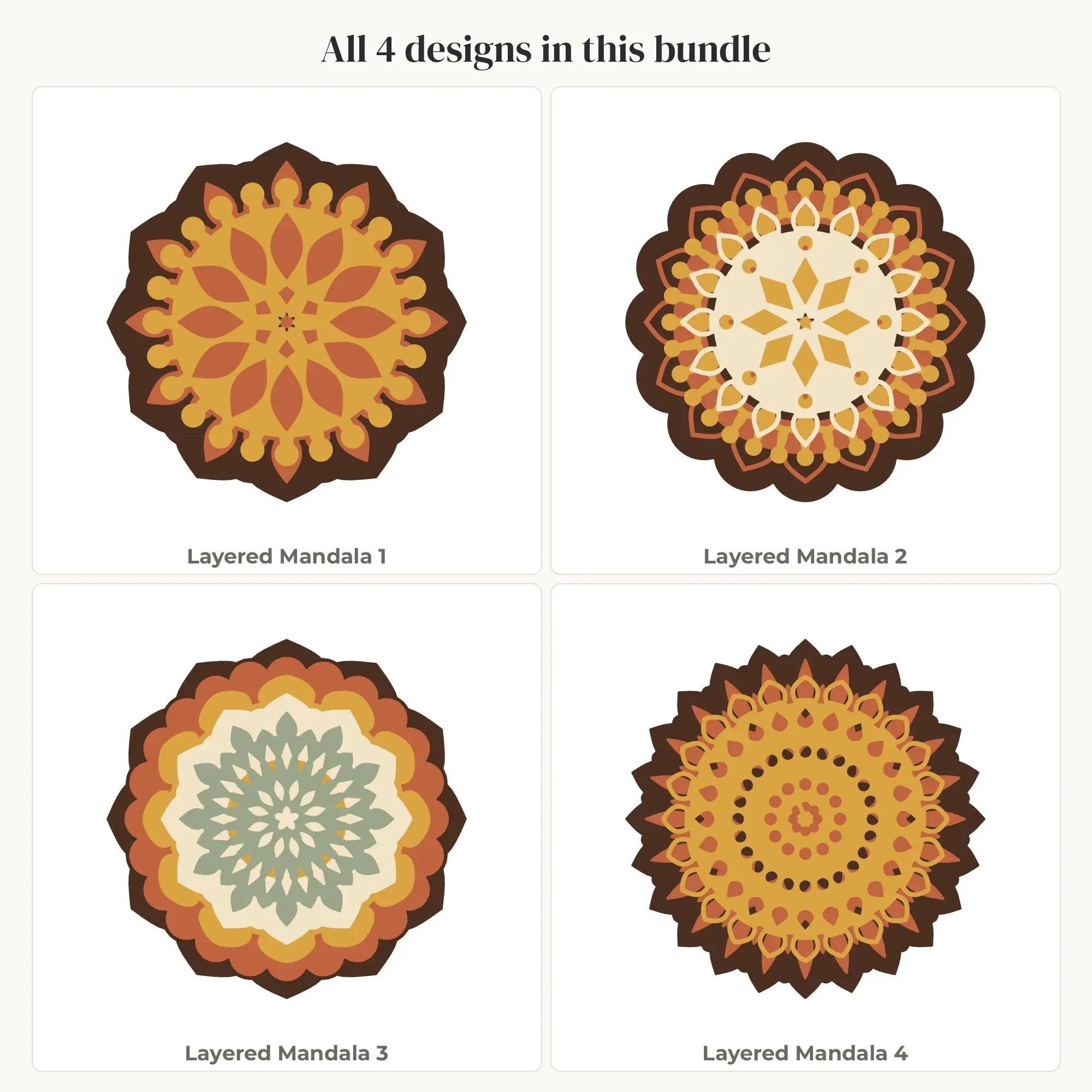 Boho Terracotta Layered Mandala SVG Bundle - 4 Multi Layer Designs, preview 2 of 2
