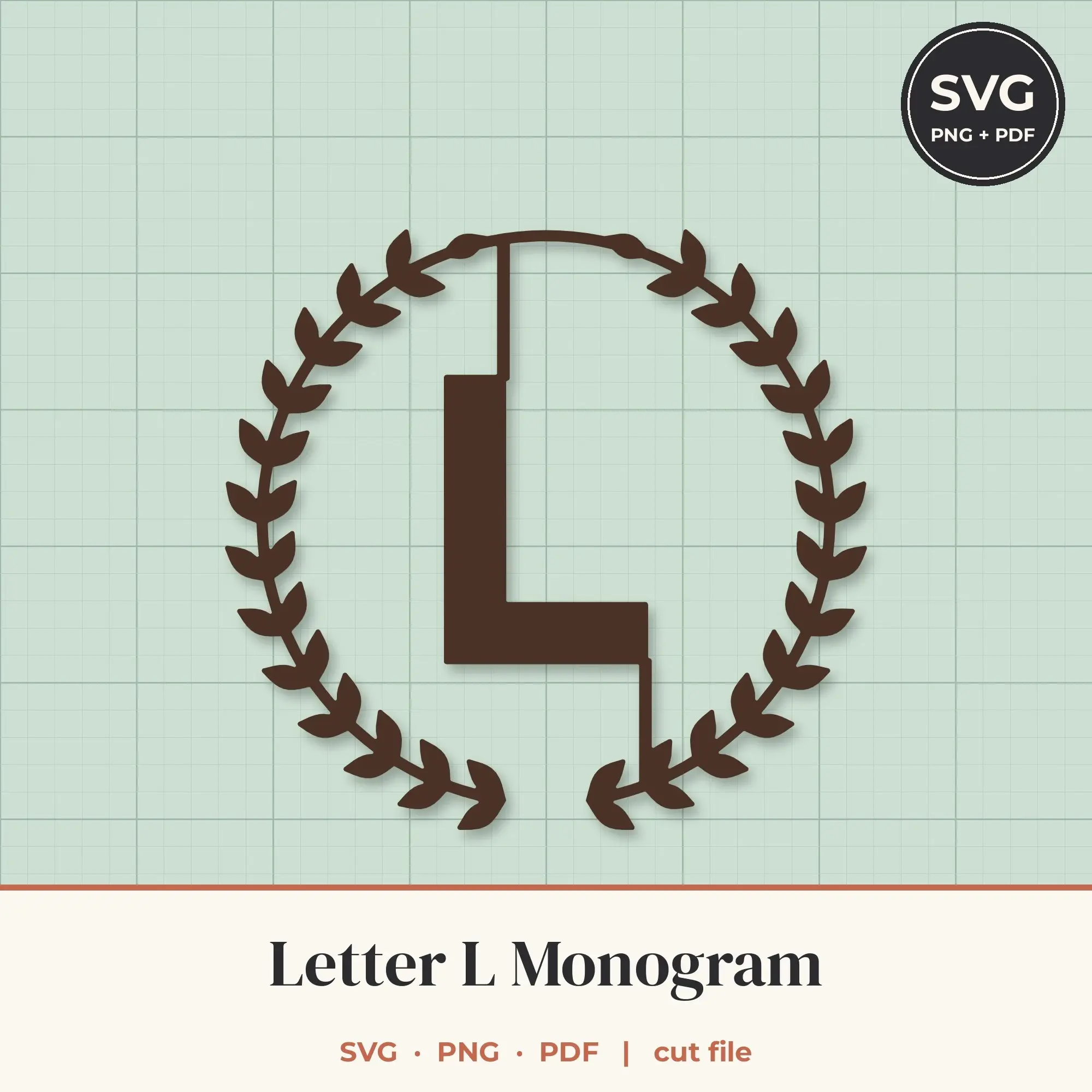 Letter L Laurel Wreath Monogram SVG Cut File preview