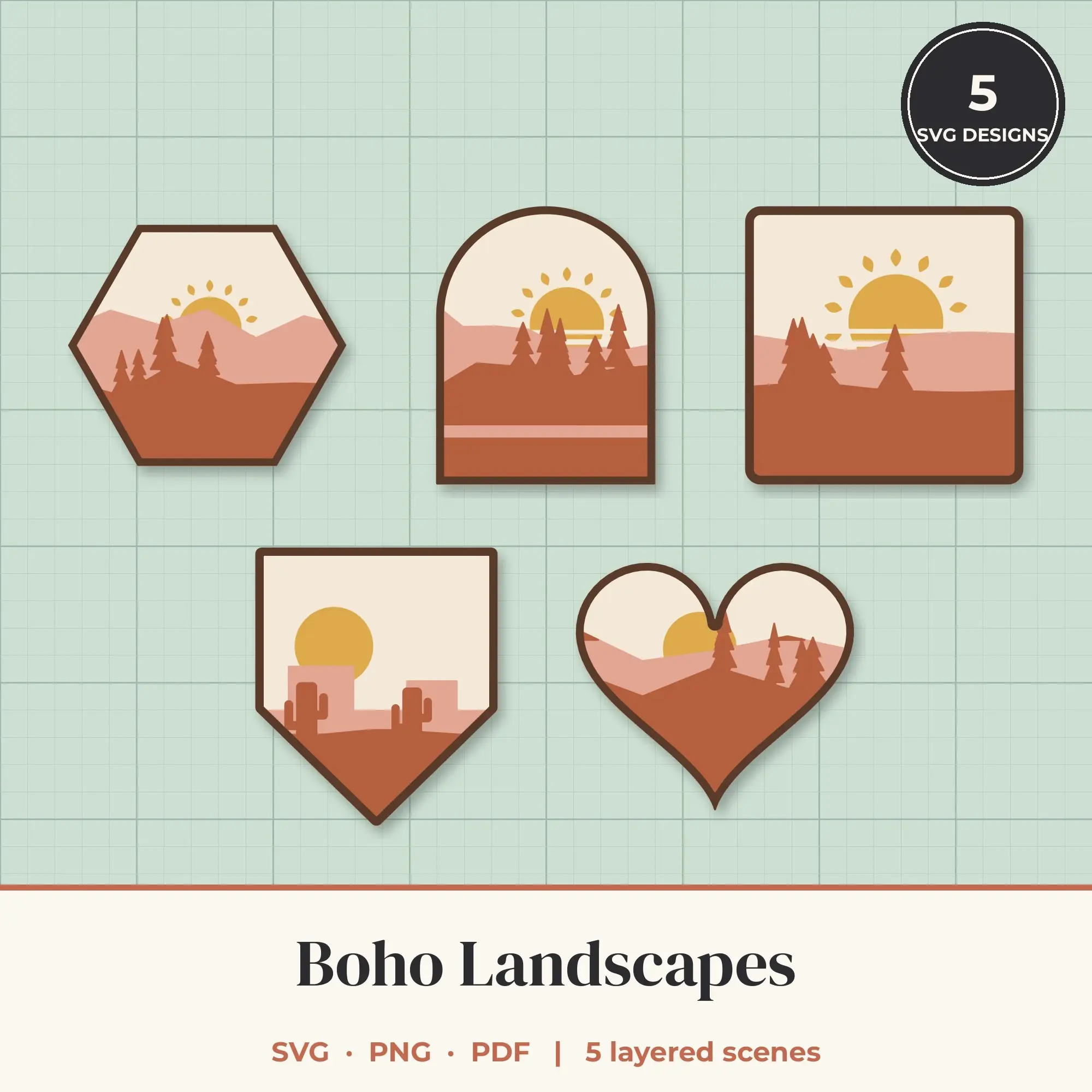 Boho Landscape Layered SVG Bundle - 5 Scenes preview