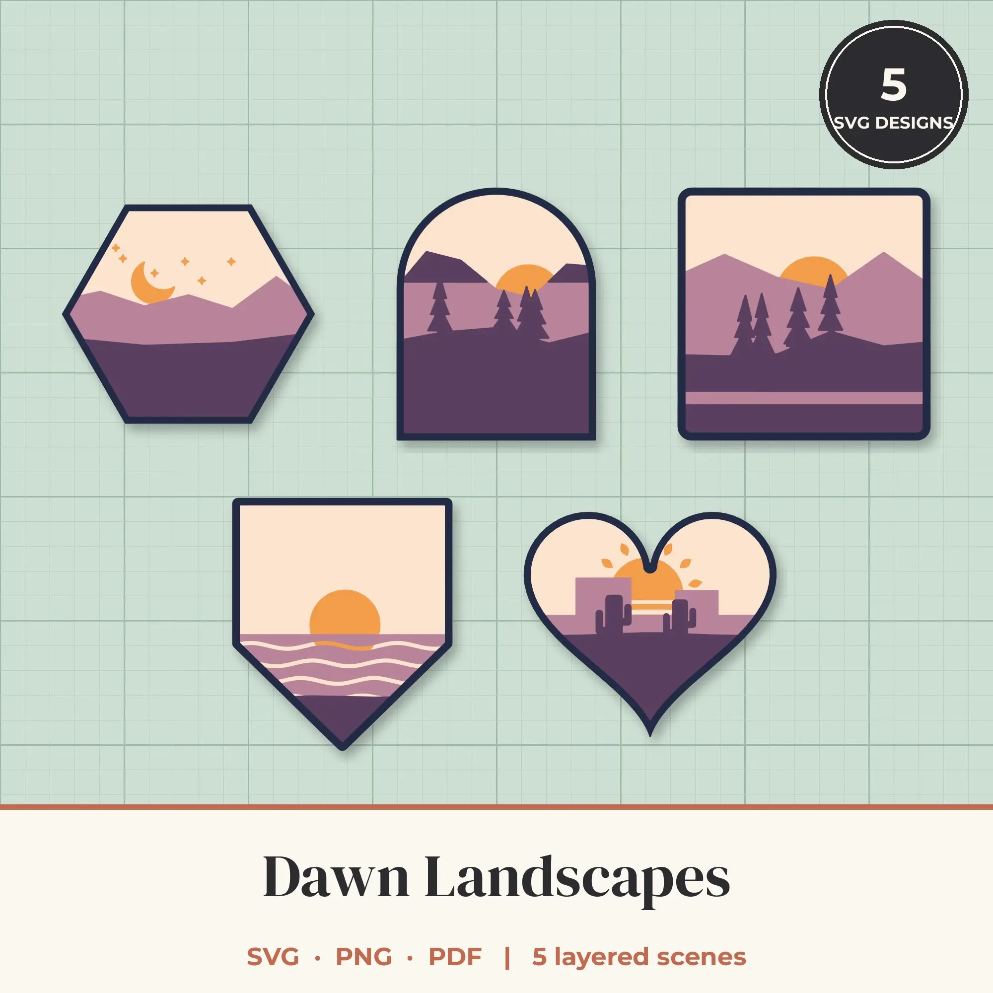 Dawn Landscape Layered SVG Bundle - 5 Scenes preview
