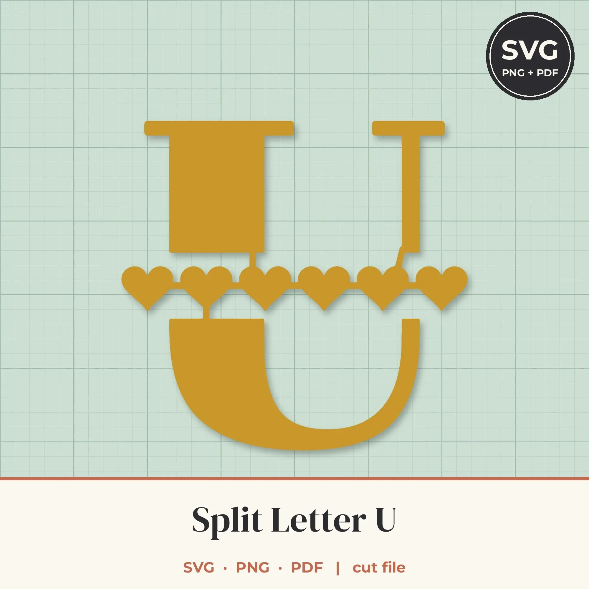 Letter U Split Monogram SVG - Heart Chain Cut File preview