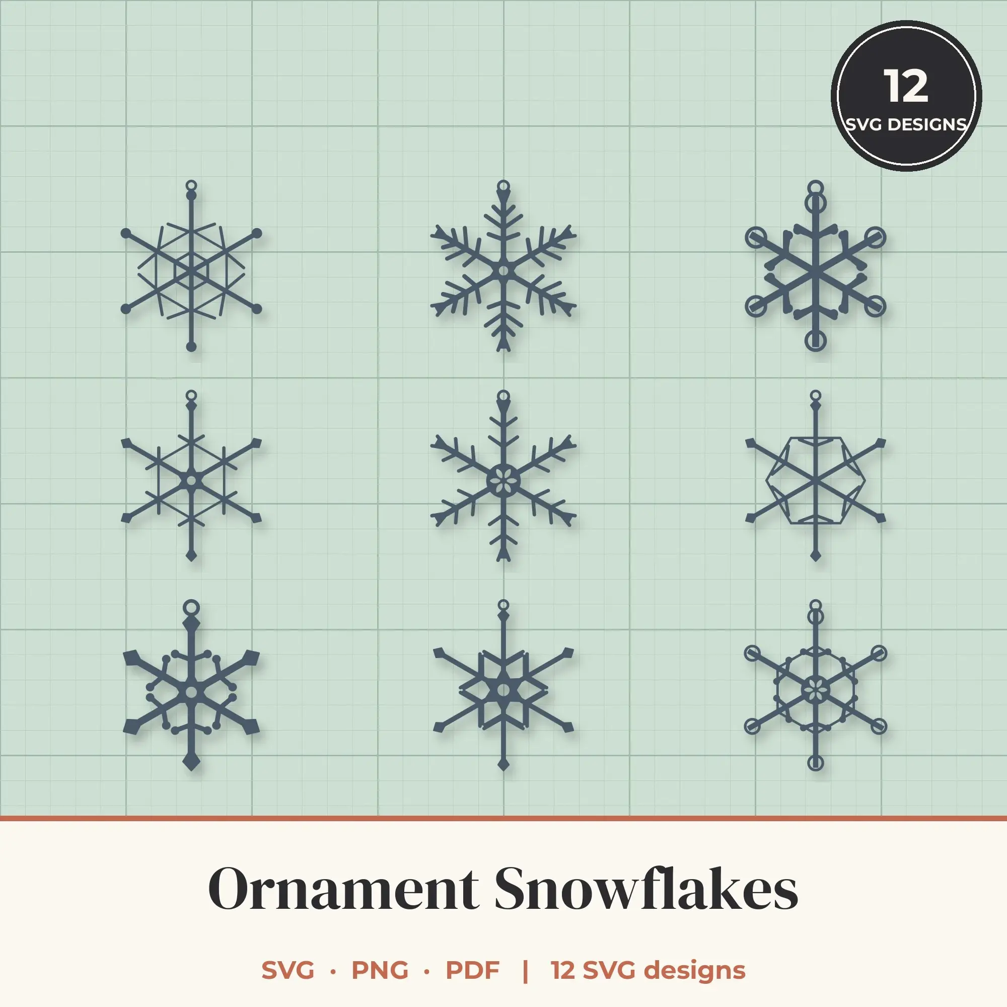 Ornament Snowflake SVG Bundle - 12 Snowflake Cut Files, preview 1 of 2