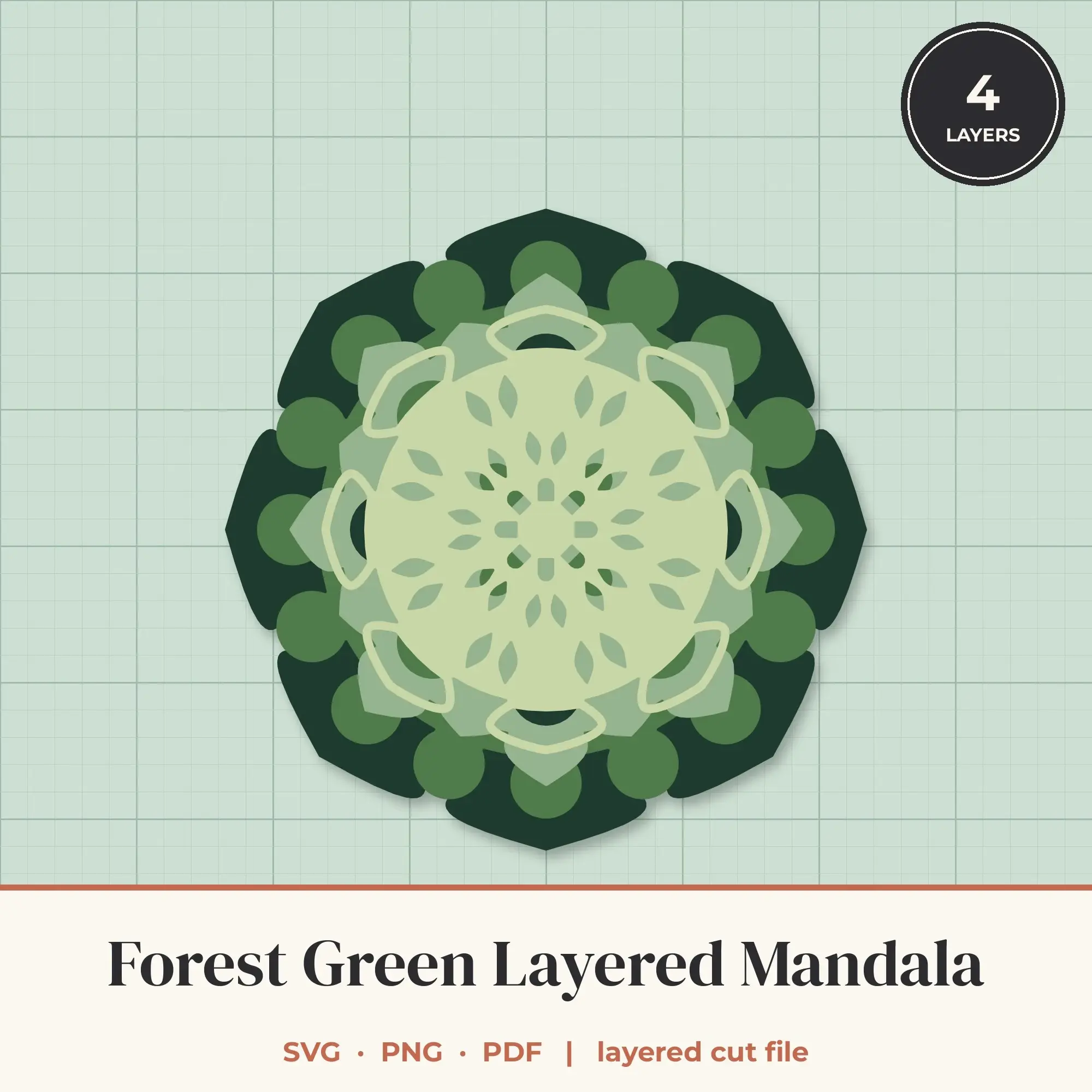 Forest Green Layered Mandala SVG - 4 Layer 8-Fold Design preview