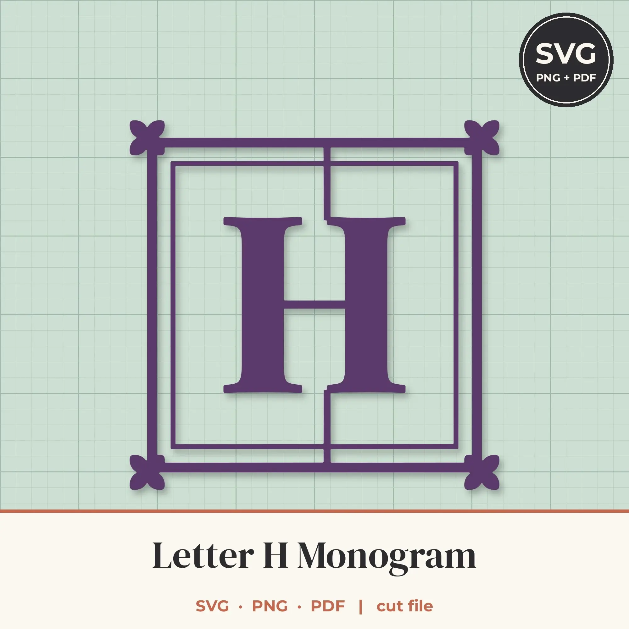 Letter H Square Ornament Monogram SVG Cut File preview