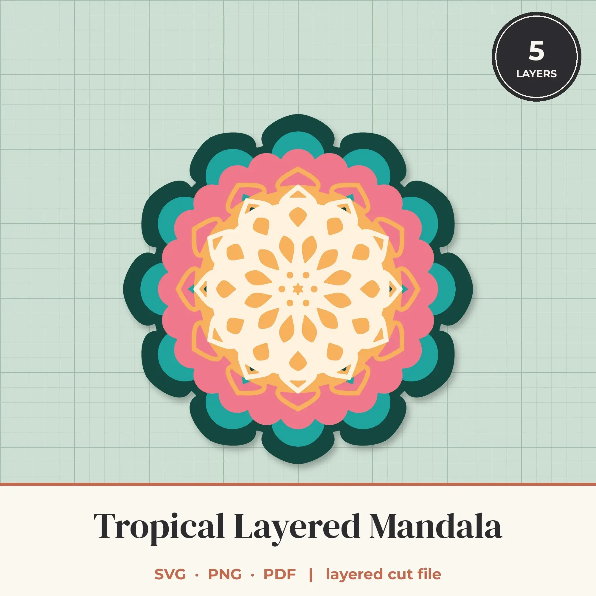 Tropical Layered Mandala SVG - 5 Layer 12-Fold Design preview