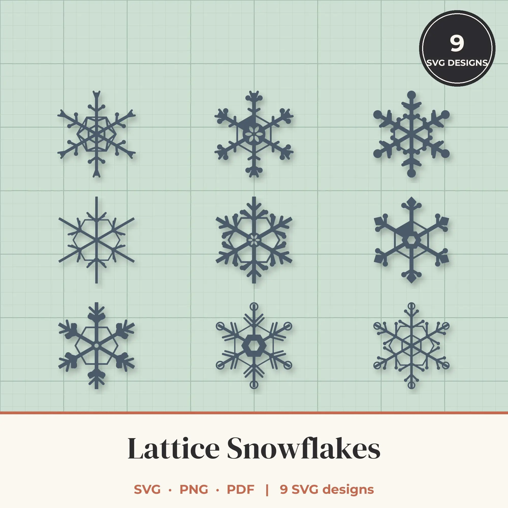 Lattice Snowflake SVG Bundle - 9 Snowflake Cut Files preview