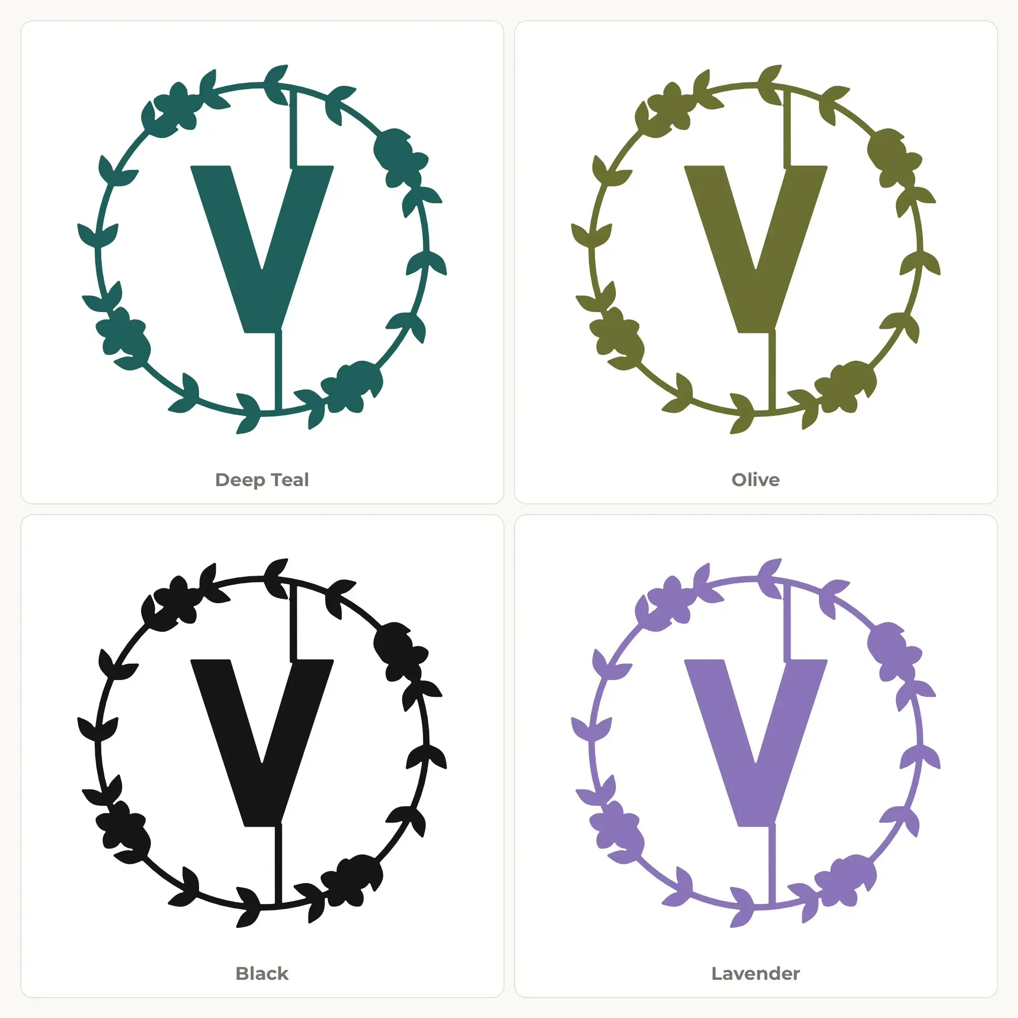 Letter V Floral Wreath Monogram SVG Cut File, preview 2 of 2