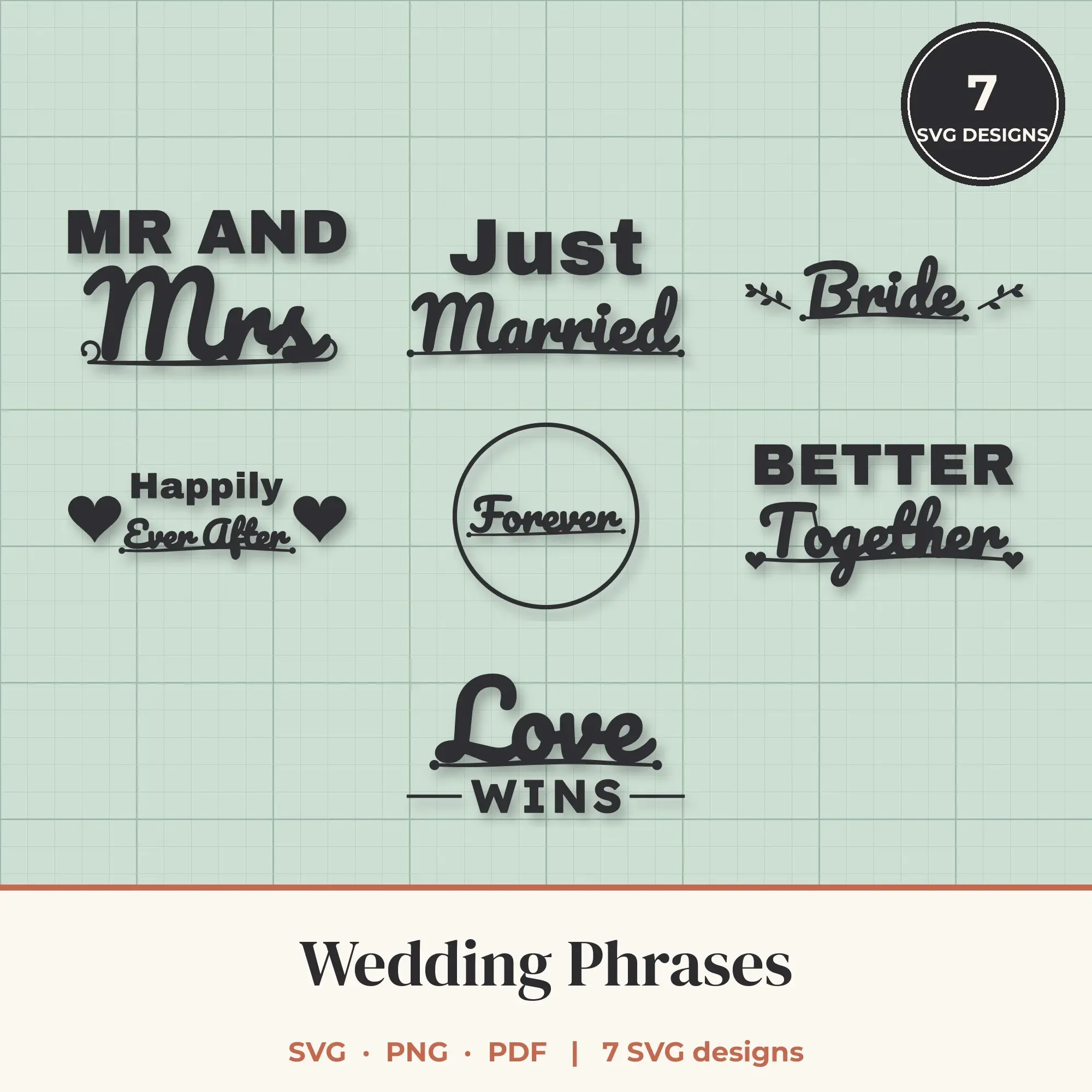 Wedding SVG Bundle - 7 Quote Cut Files preview