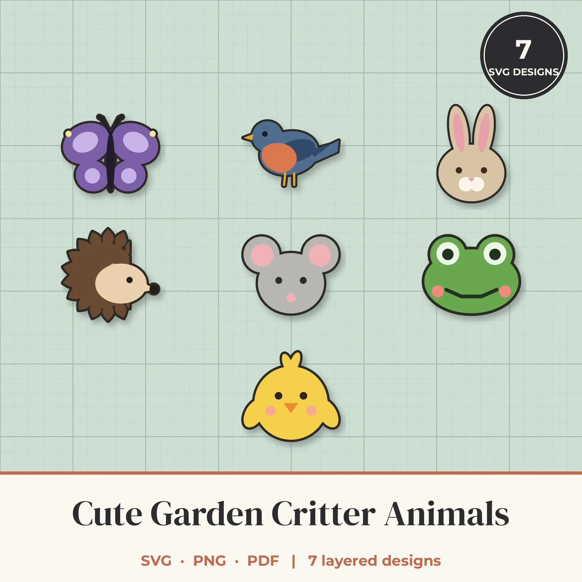 Cute Garden Critter Animals SVG Bundle - 7 Layered Cut Files preview