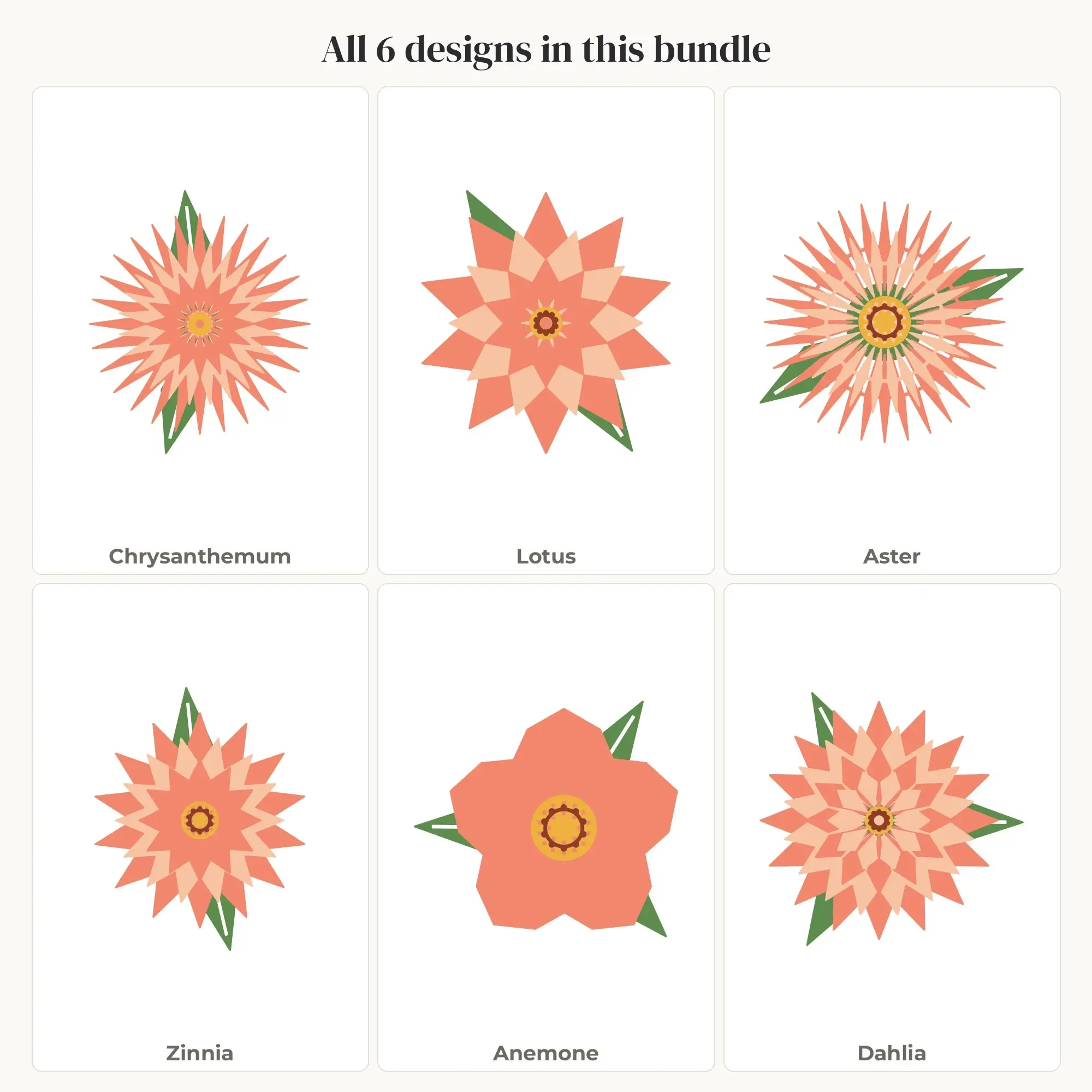Coral Layered Flower SVG Bundle - 6 Geometric Blooms, preview 2 of 2