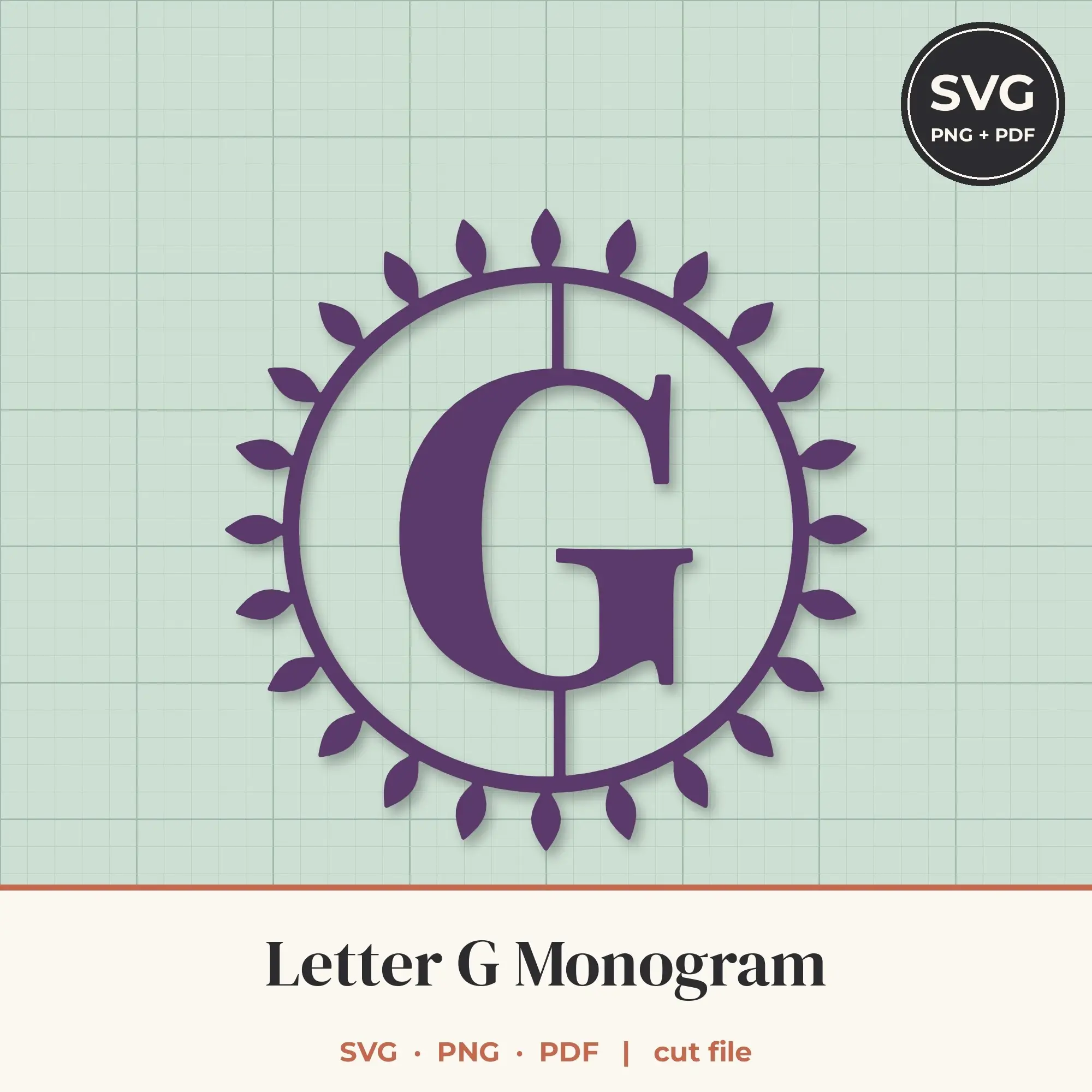 Letter G Sunburst Monogram SVG Cut File preview