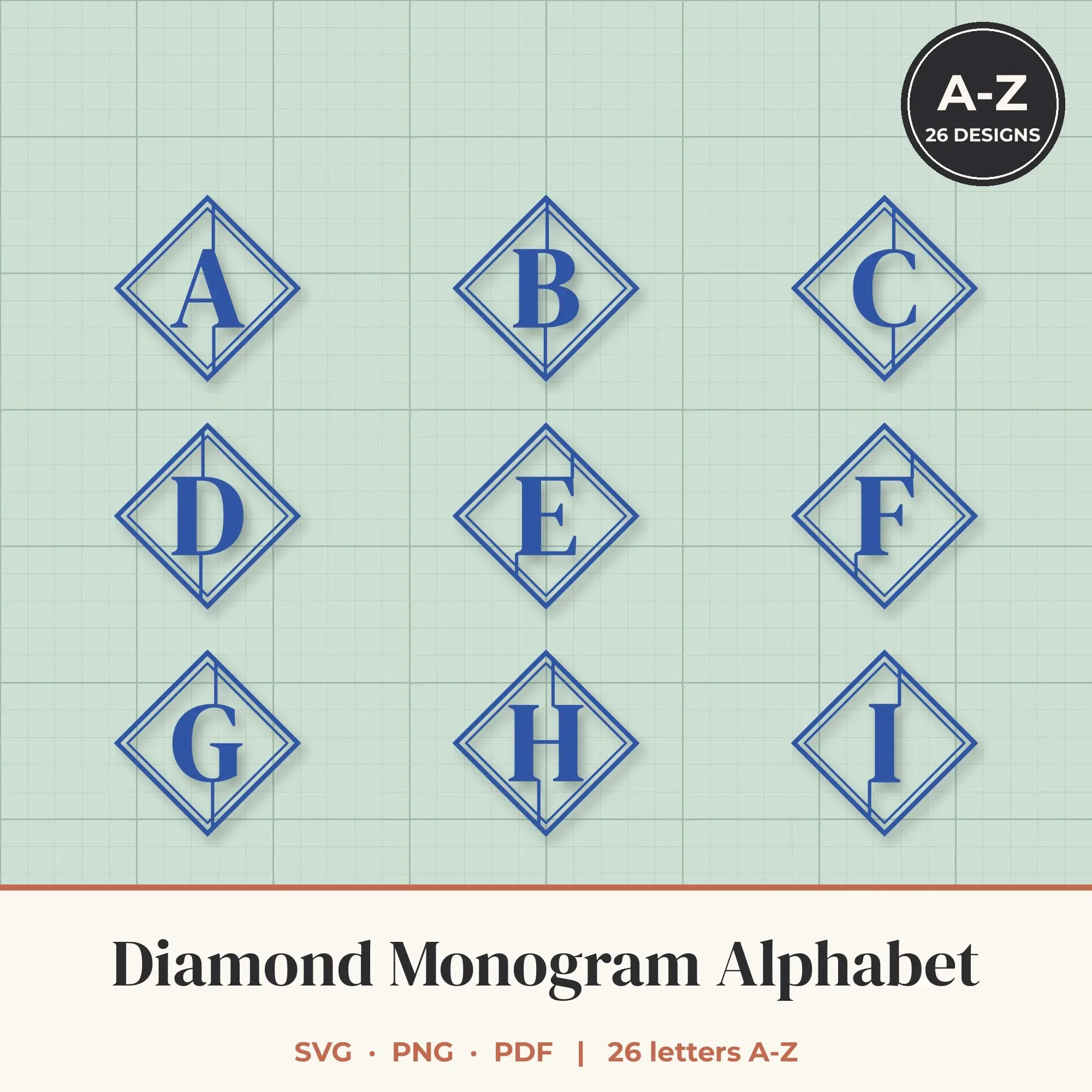 Diamond Monogram Alphabet SVG Bundle - Serif A to Z preview