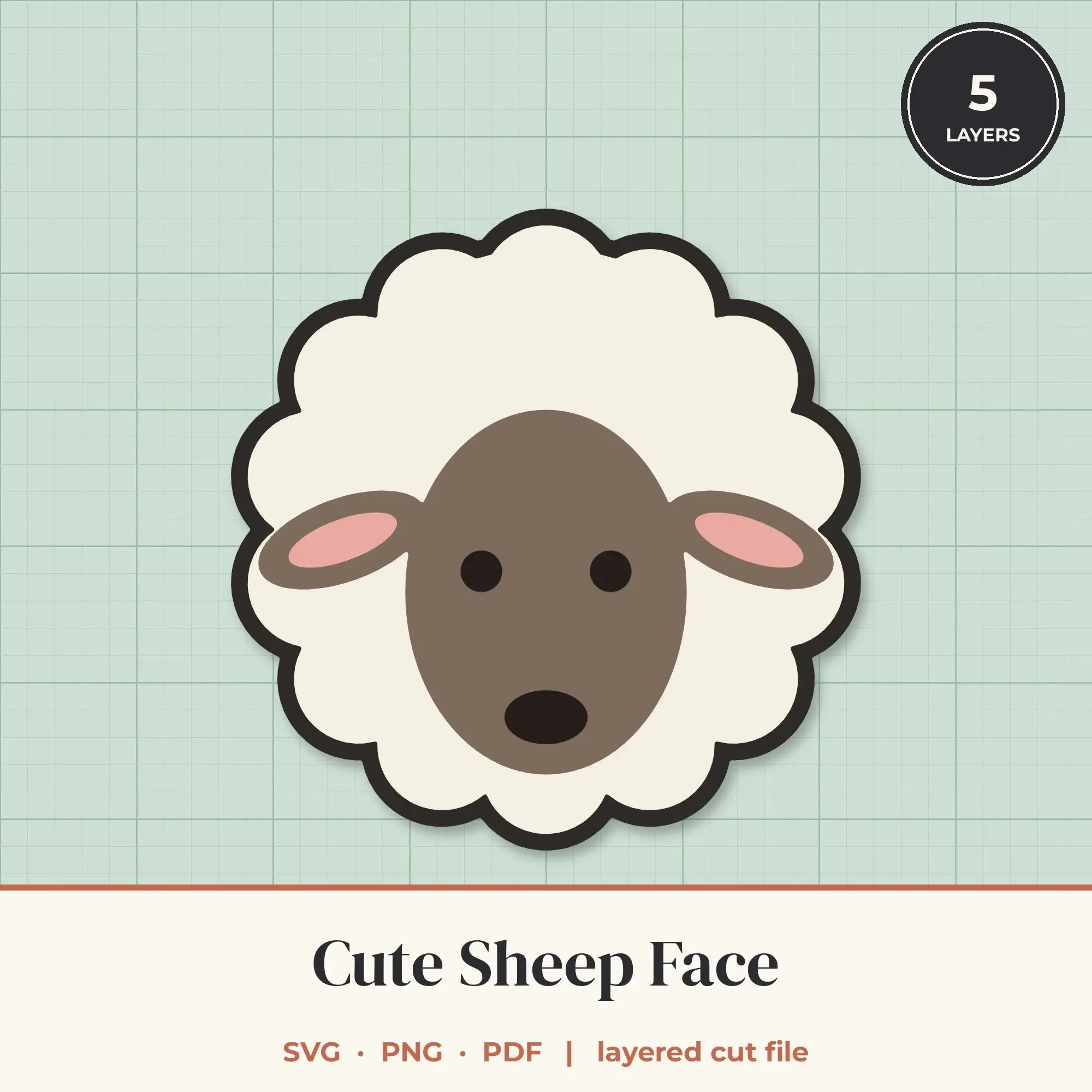 Cute Sheep Face SVG - Layered Animal Cut File preview