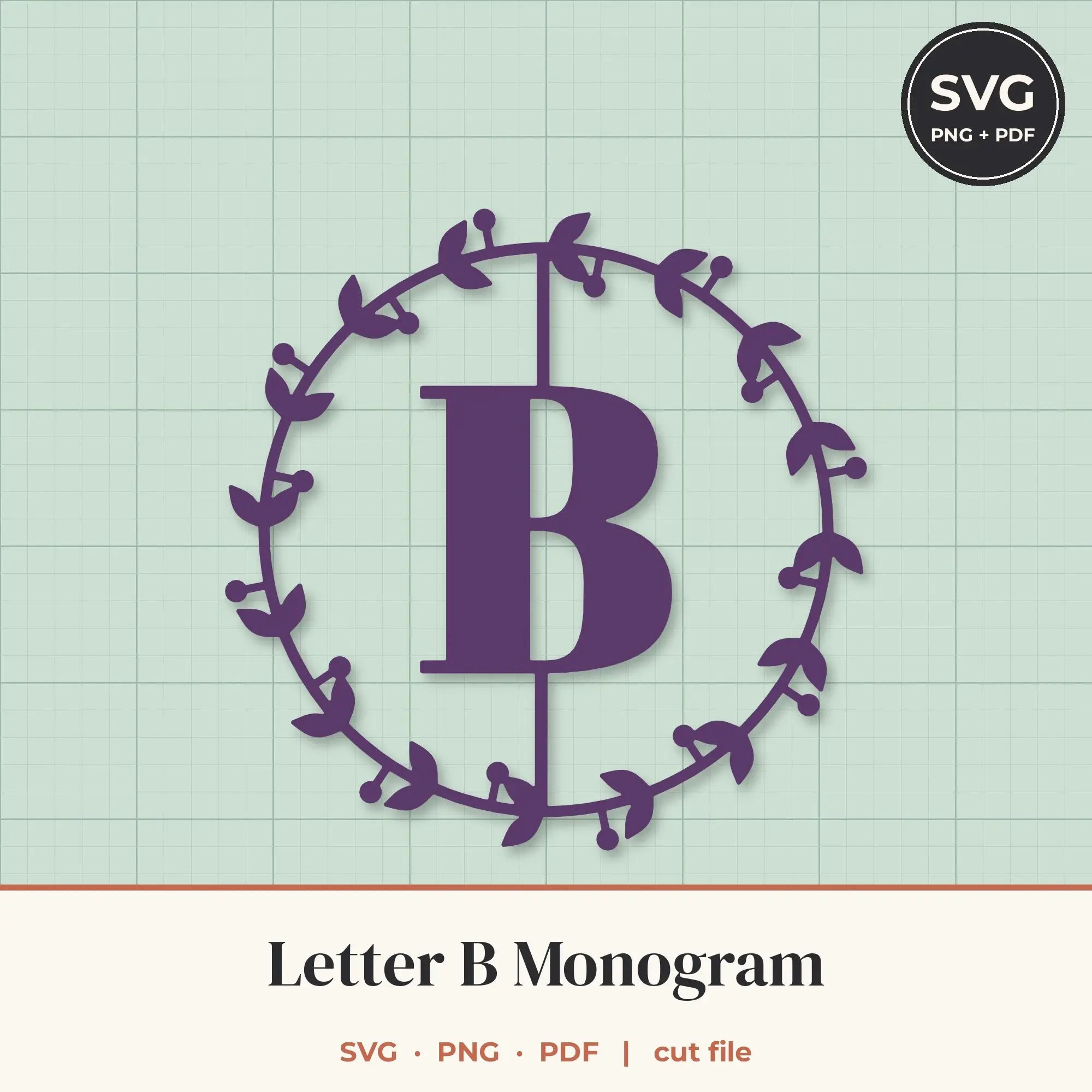 Letter B Berry Wreath Monogram SVG Cut File preview