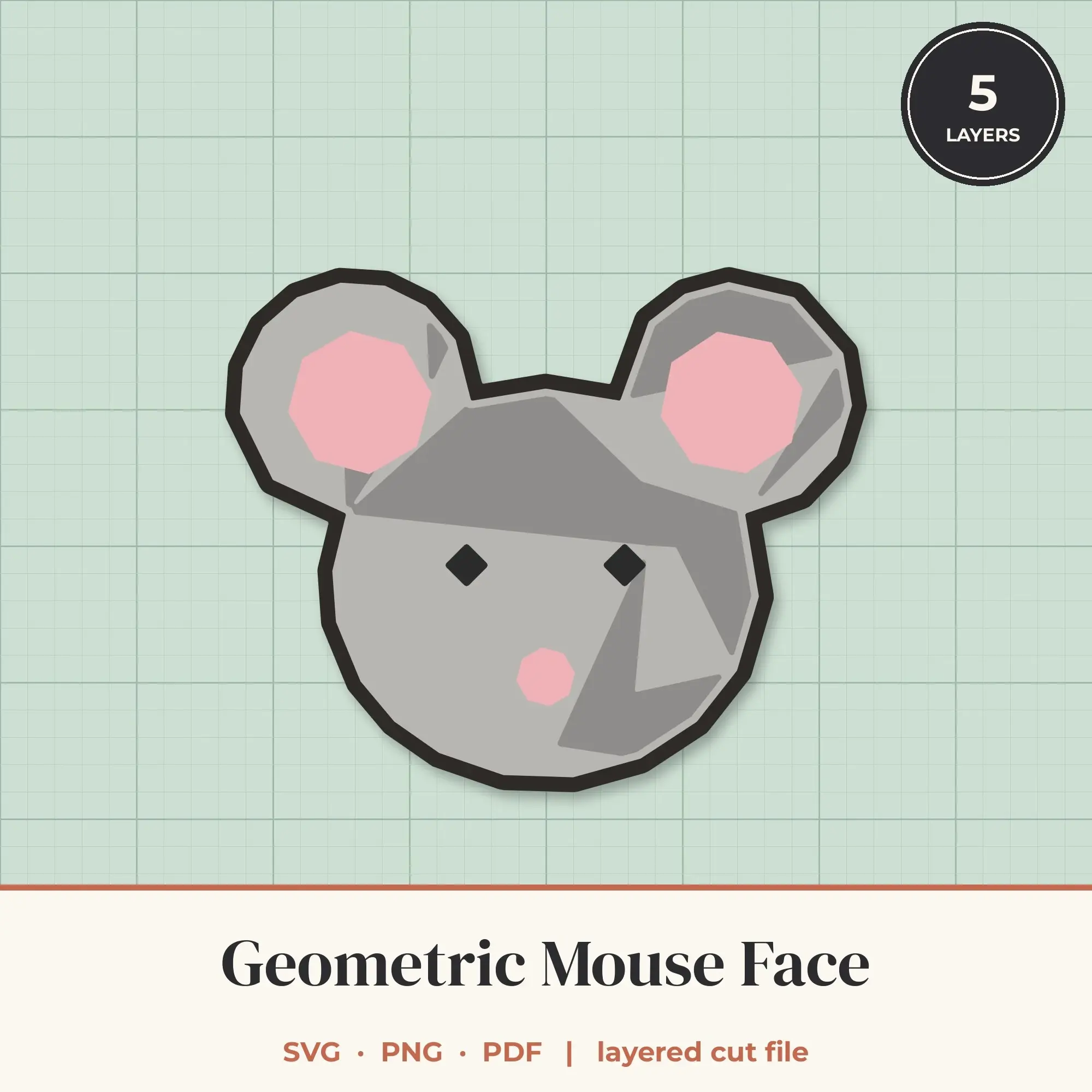 Geometric Mouse Face SVG - Layered Animal Cut File preview
