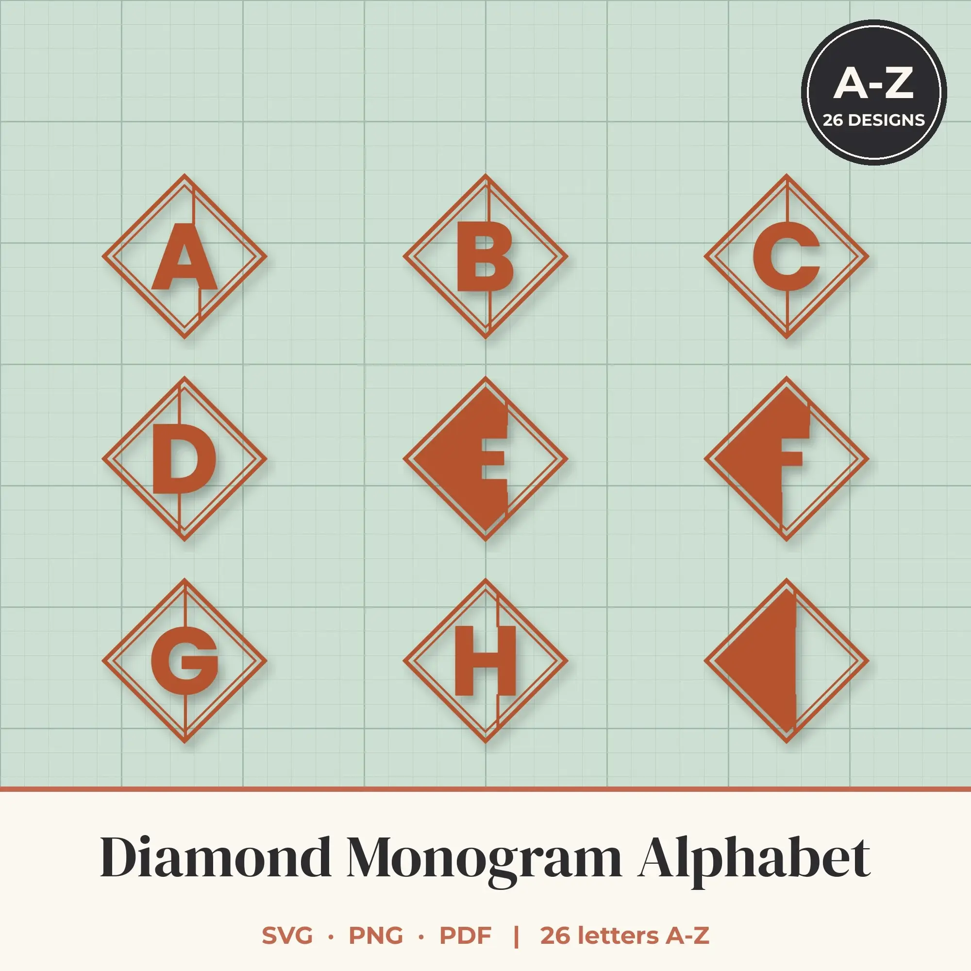 Diamond Monogram Alphabet SVG Bundle - Bold Sans A to Z preview