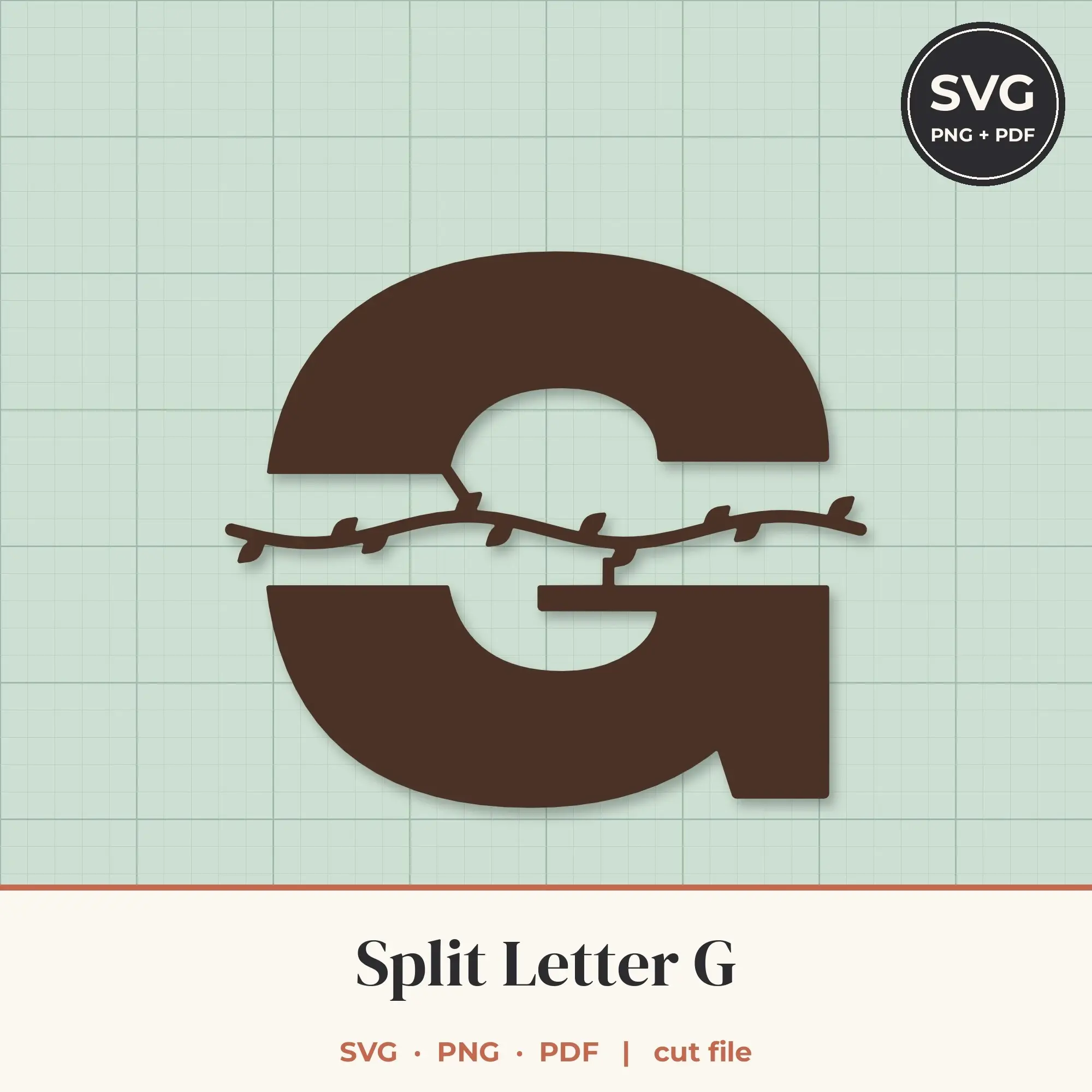 Letter G Split Monogram SVG - Leafy Vine Cut File, preview 1 of 2