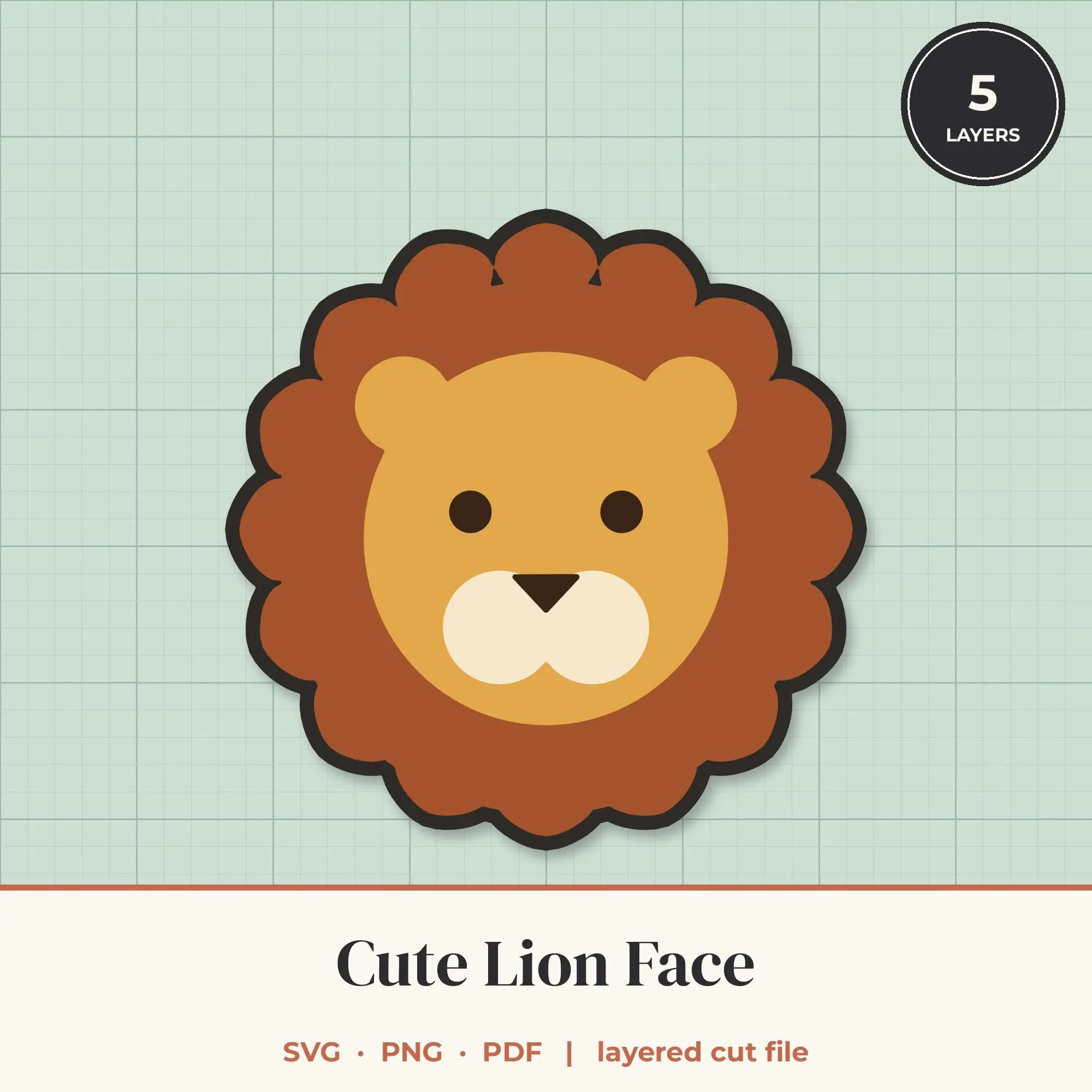 Cute Lion Face SVG - Layered Animal Cut File preview