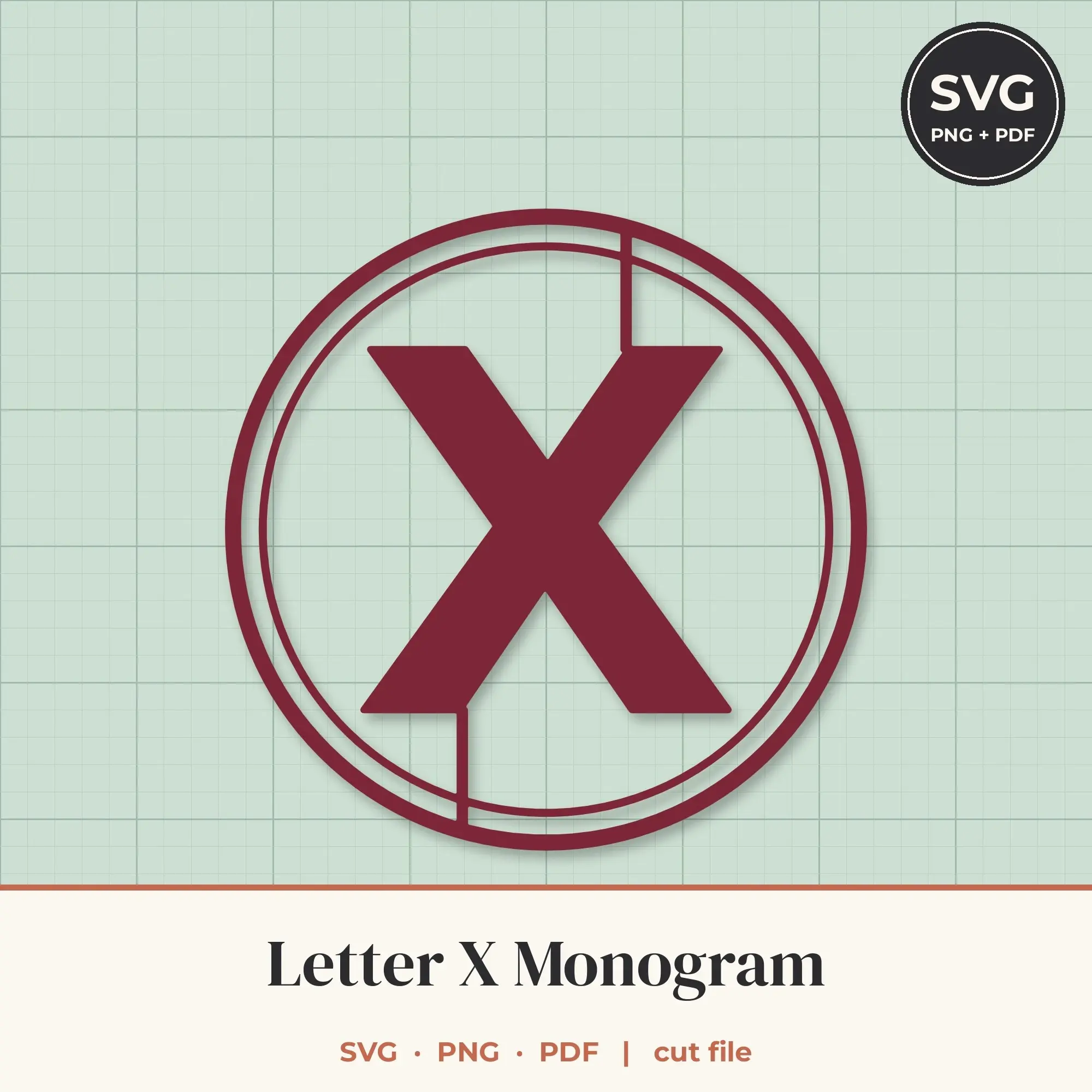 Letter X Double Circle Monogram SVG Cut File preview