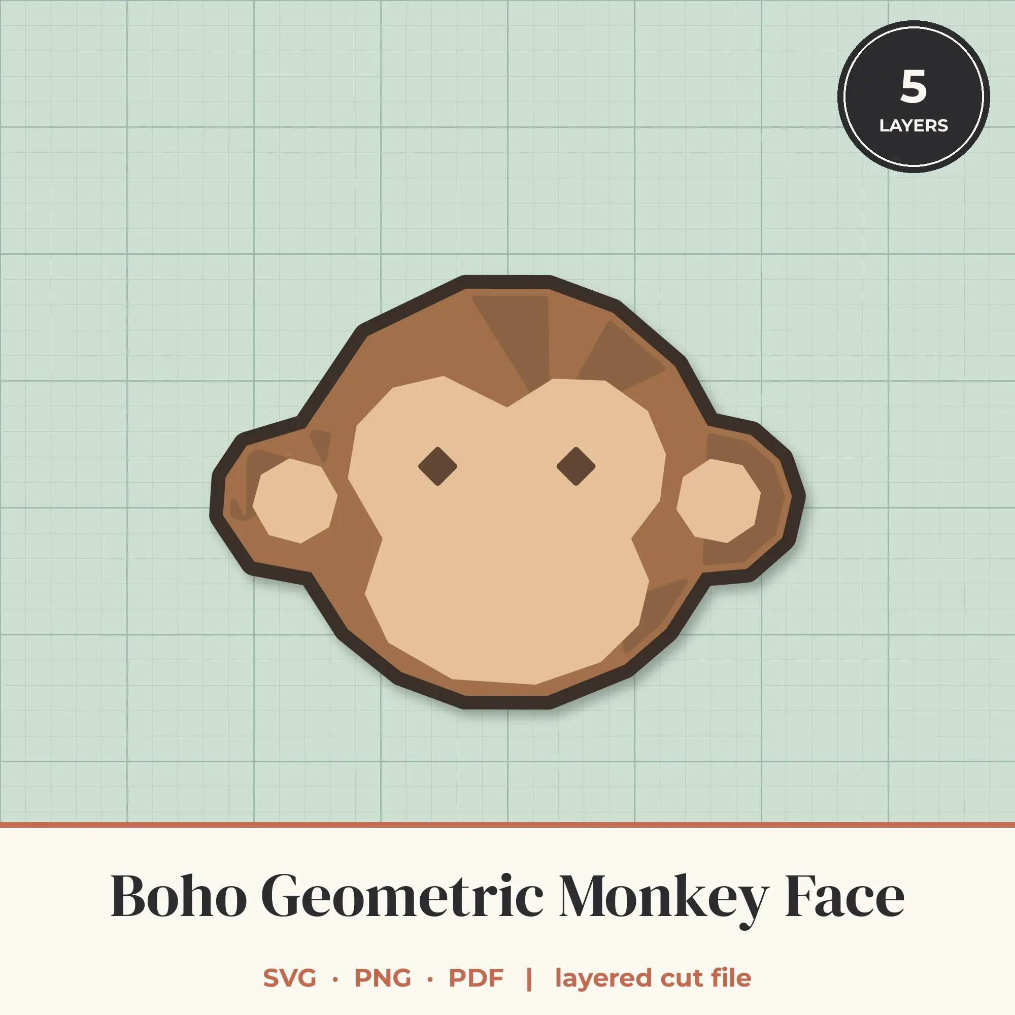 Boho Geometric Monkey Face SVG - Layered Animal Cut File preview