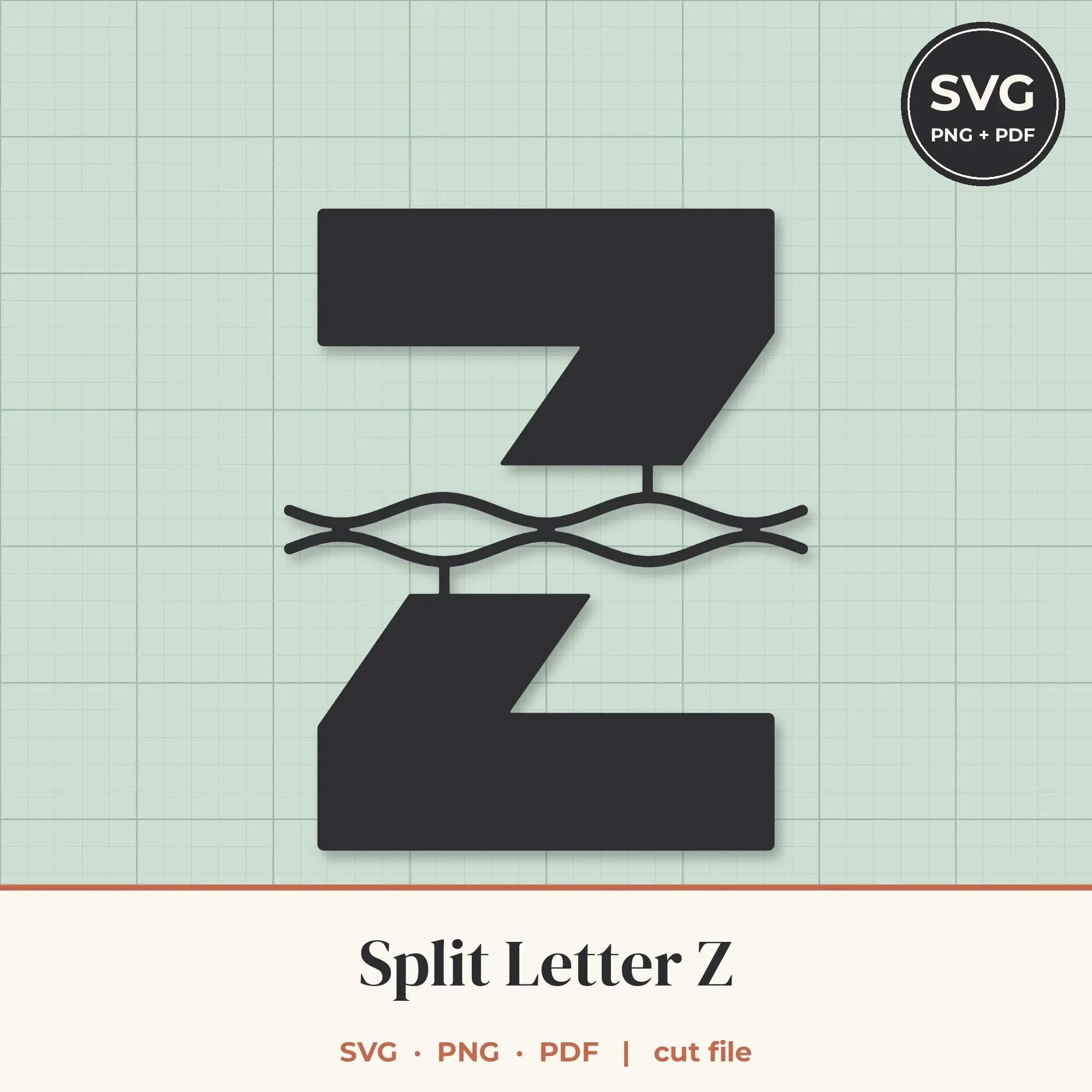 Letter Z Split Monogram SVG - Wavy Ribbon Cut File preview