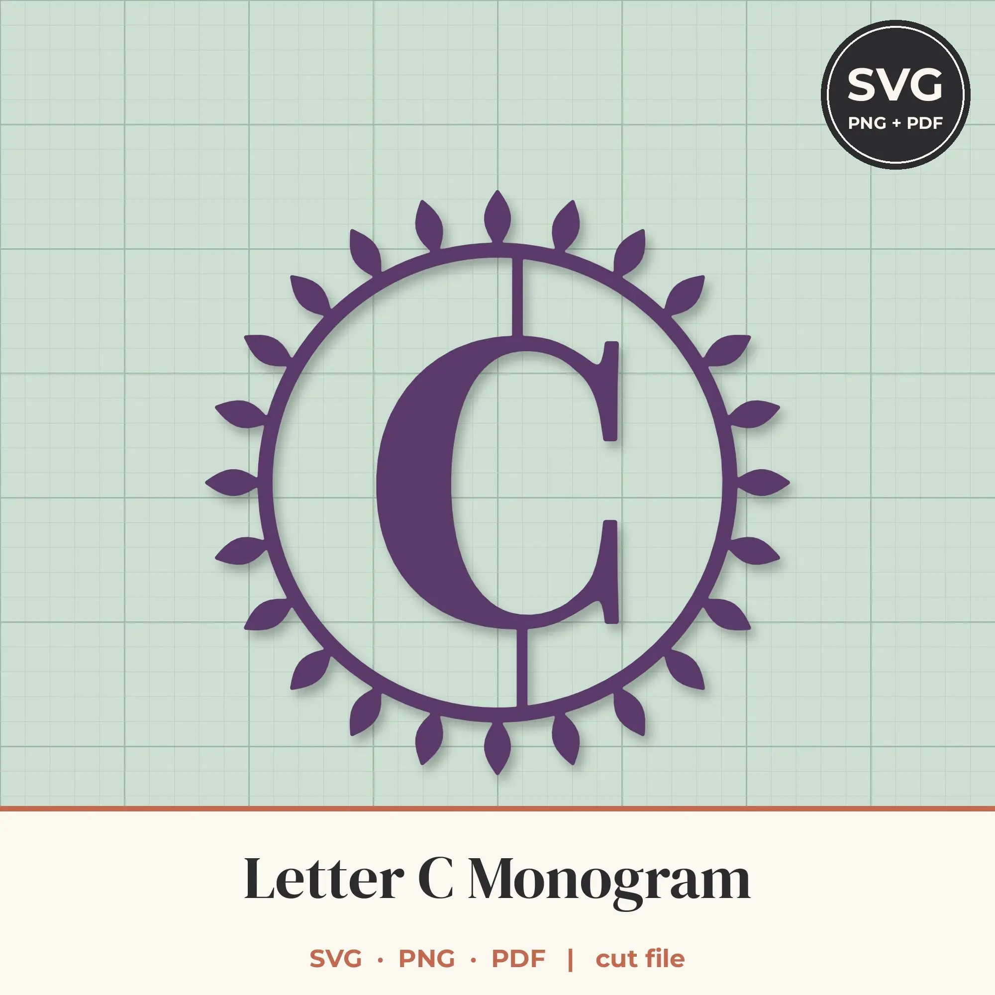 Letter C Sunburst Monogram SVG Cut File preview