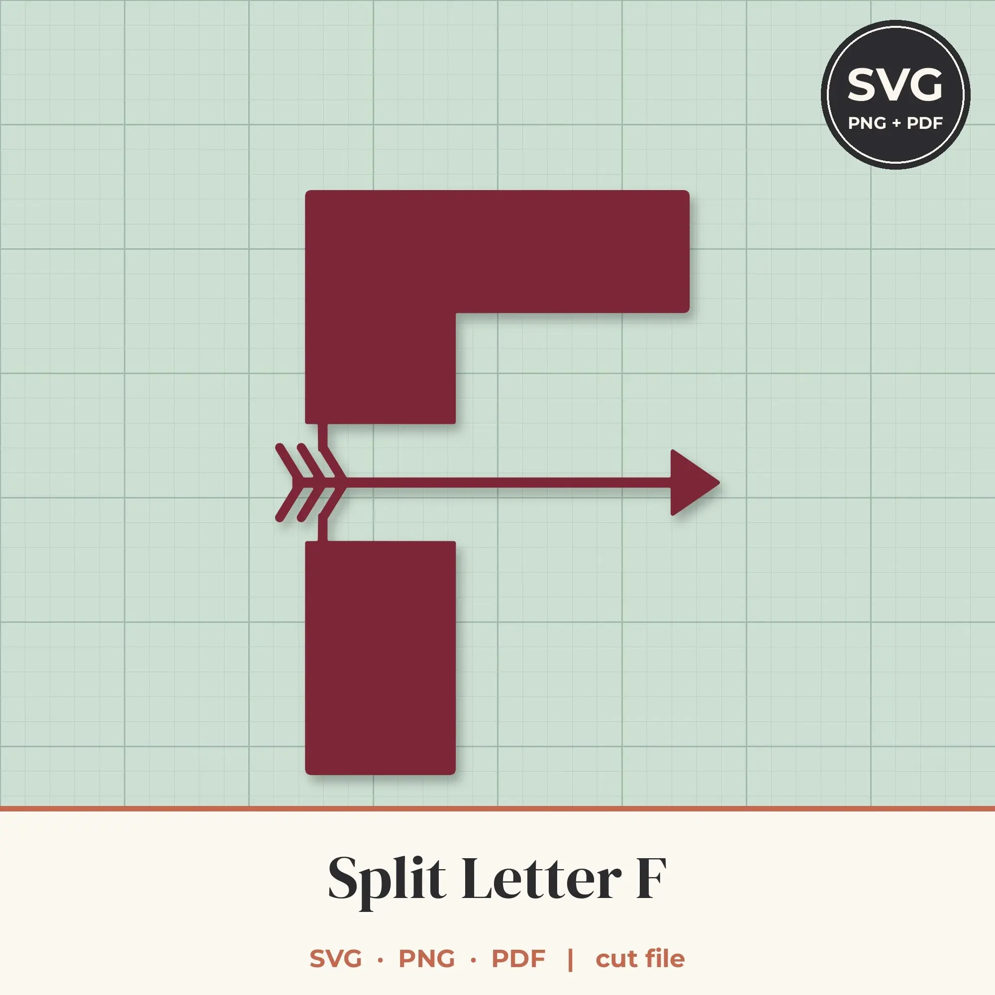 Letter F Split Monogram SVG - Boho Arrow Cut File preview