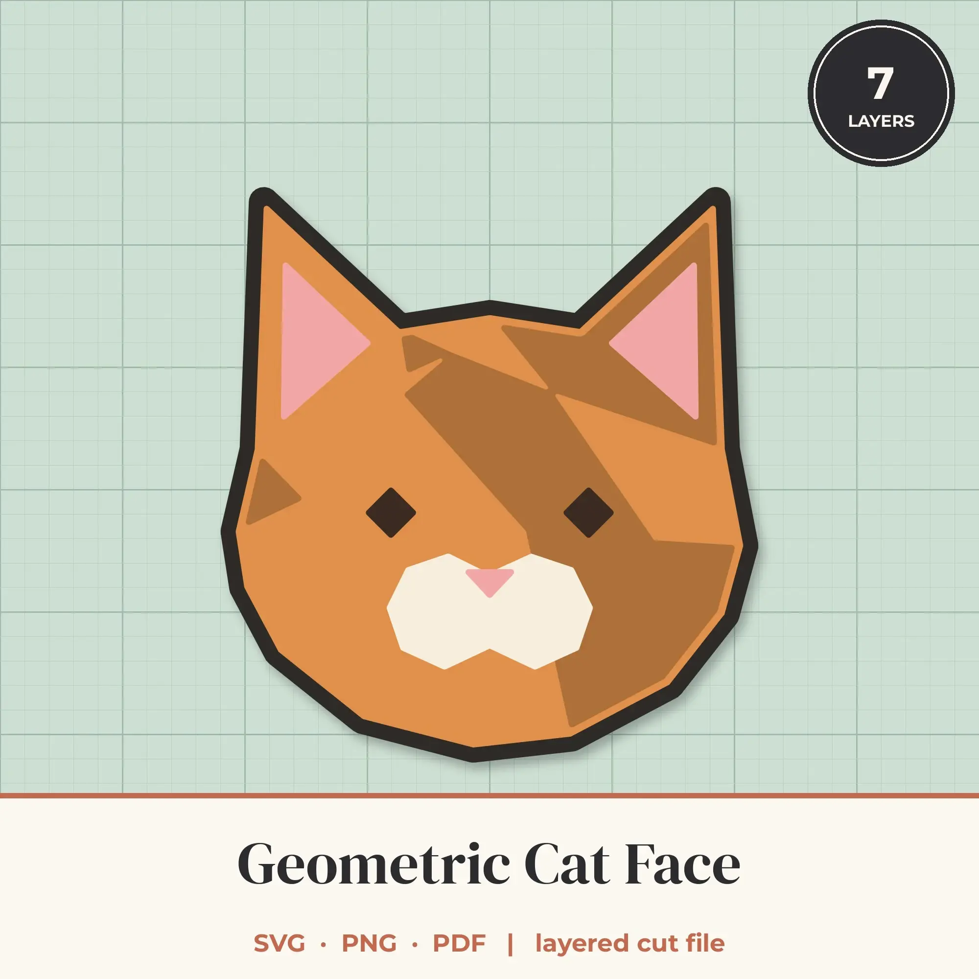 Geometric Cat Face SVG - Layered Animal Cut File preview