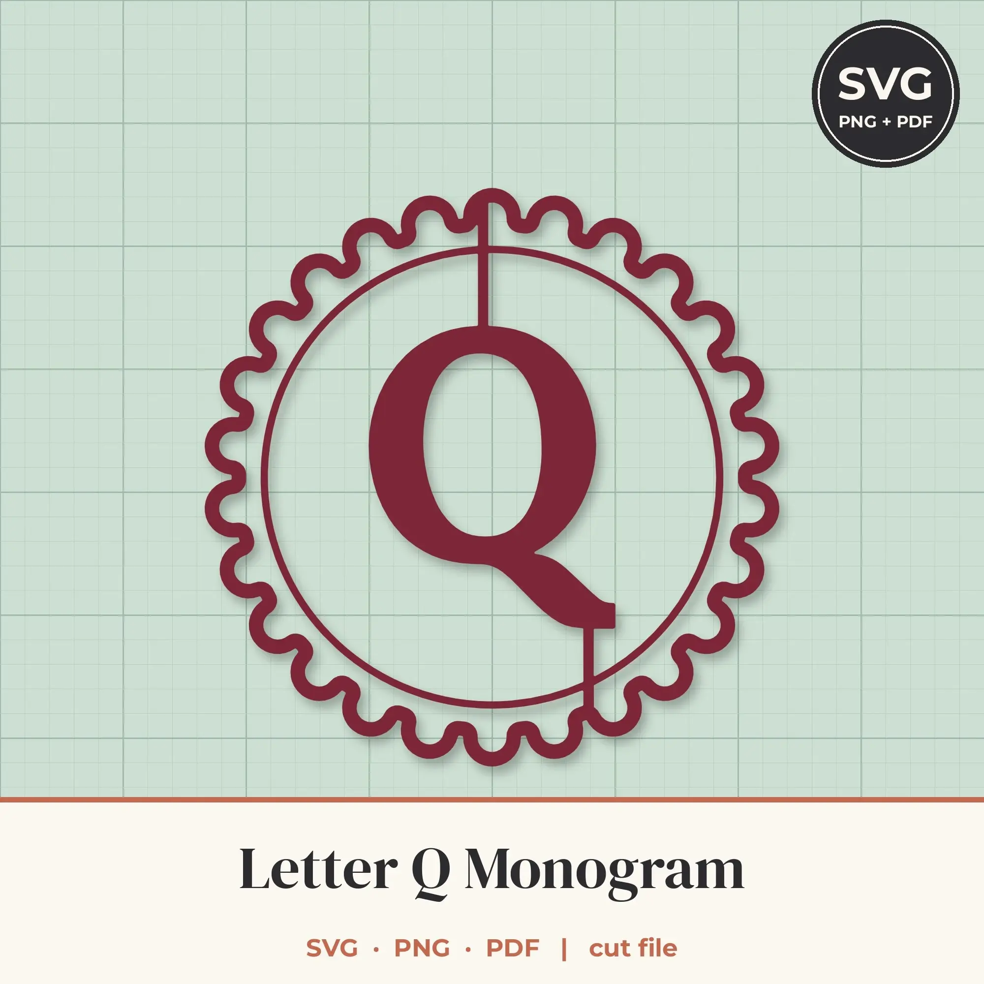Letter Q Scalloped Circle Monogram SVG Cut File preview