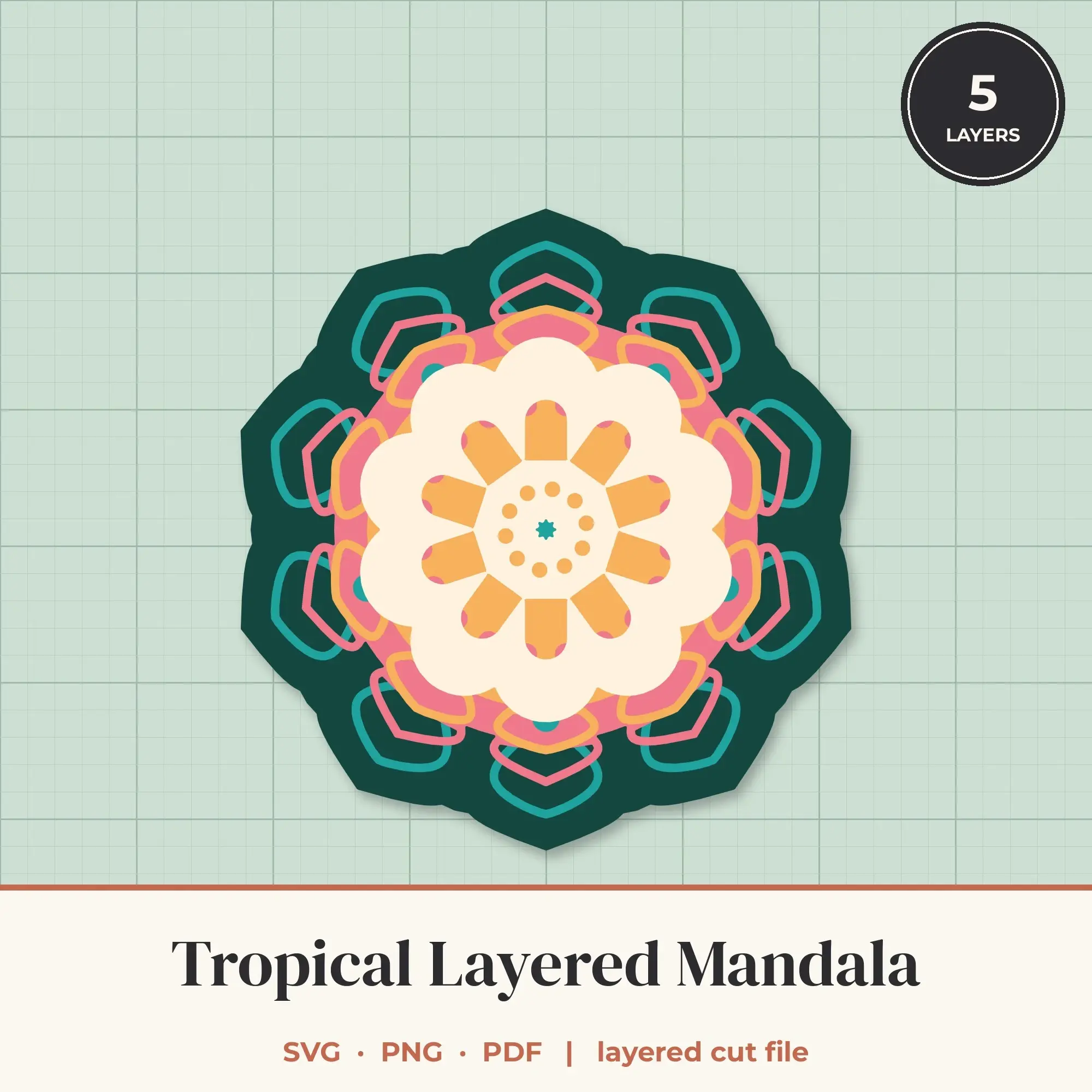 Tropical Layered Mandala SVG - 5 Layer 10-Fold Design preview