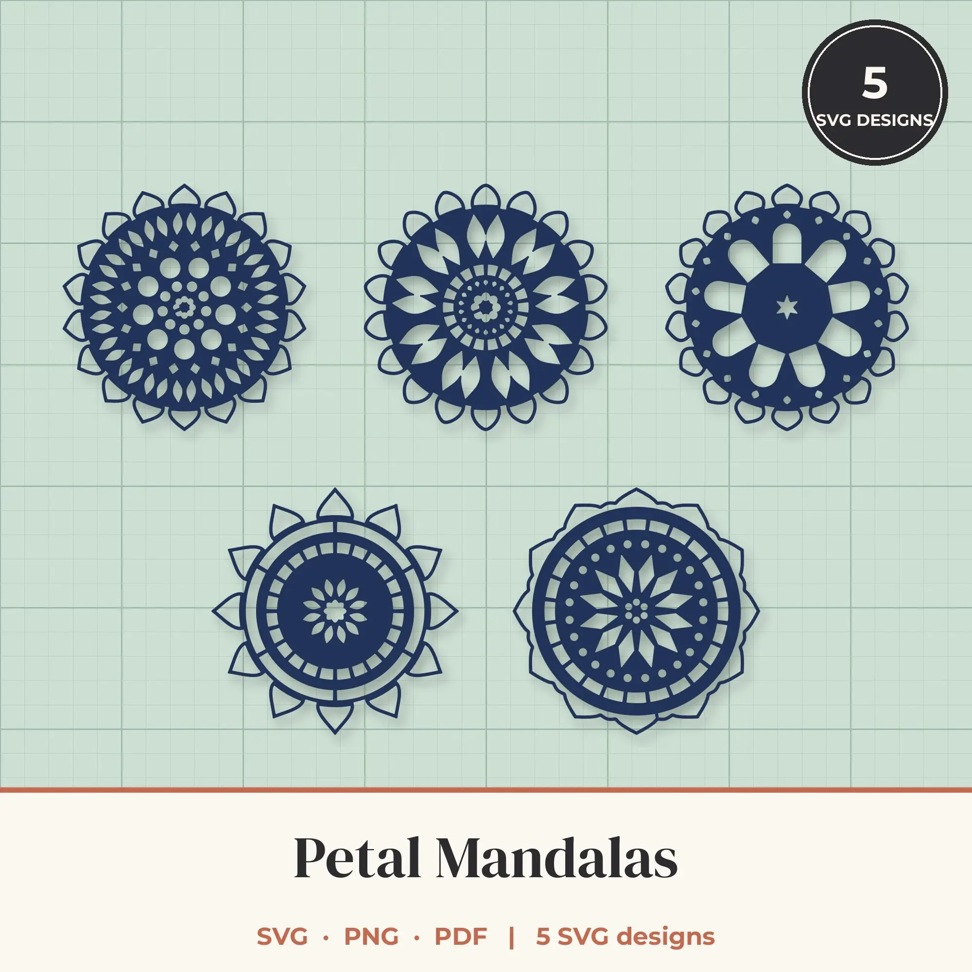 Petal Mandala SVG Bundle - 5 Mandala Cut Files, preview 1 of 2
