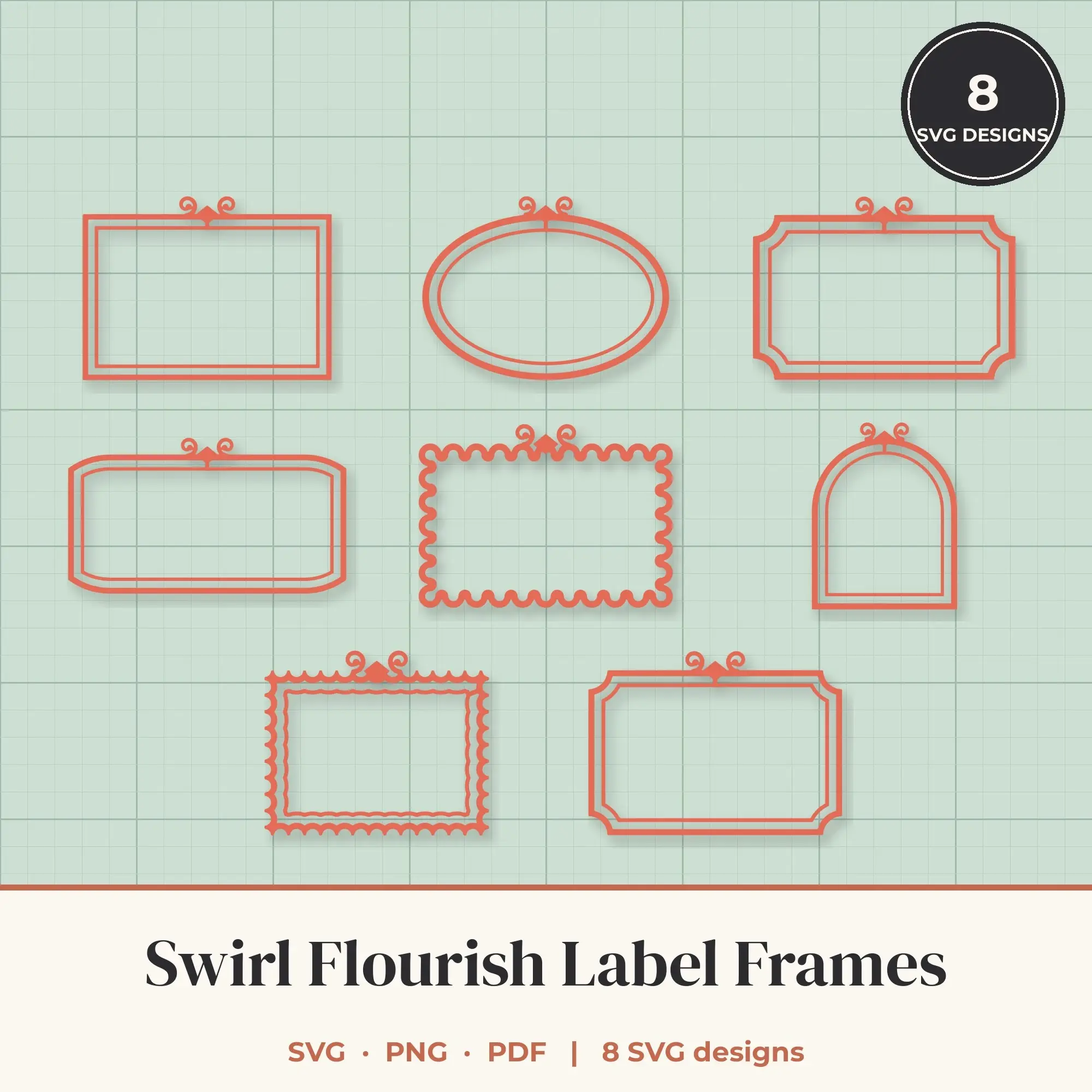 Swirl Flourish Frame SVG Bundle - 8 Label Frames preview
