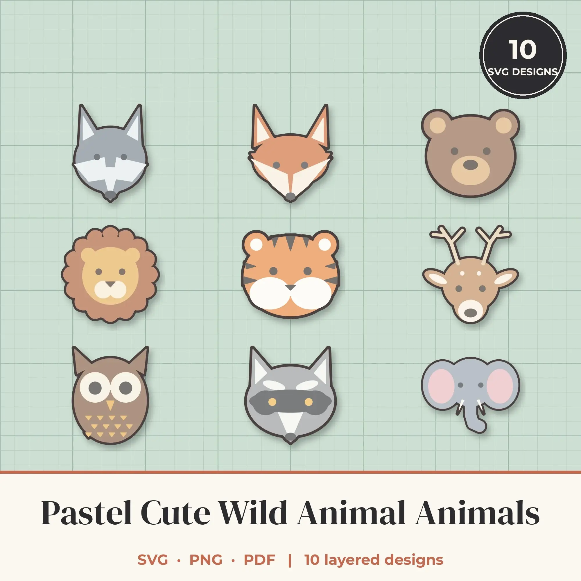 Pastel Cute Wild Animal Animals SVG Bundle - 10 Layered Cut Files preview