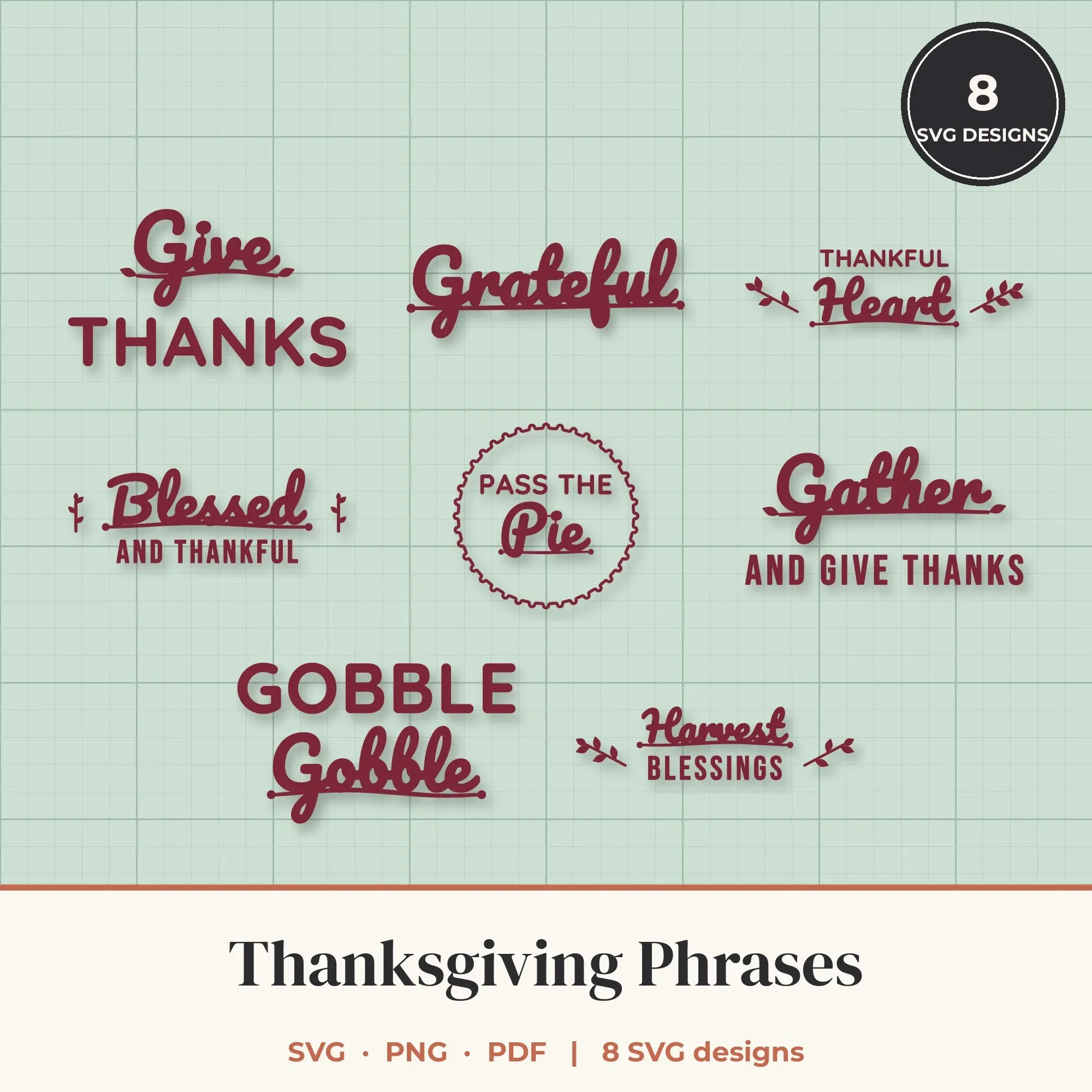 Thanksgiving SVG Bundle - 8 Quote Cut Files preview