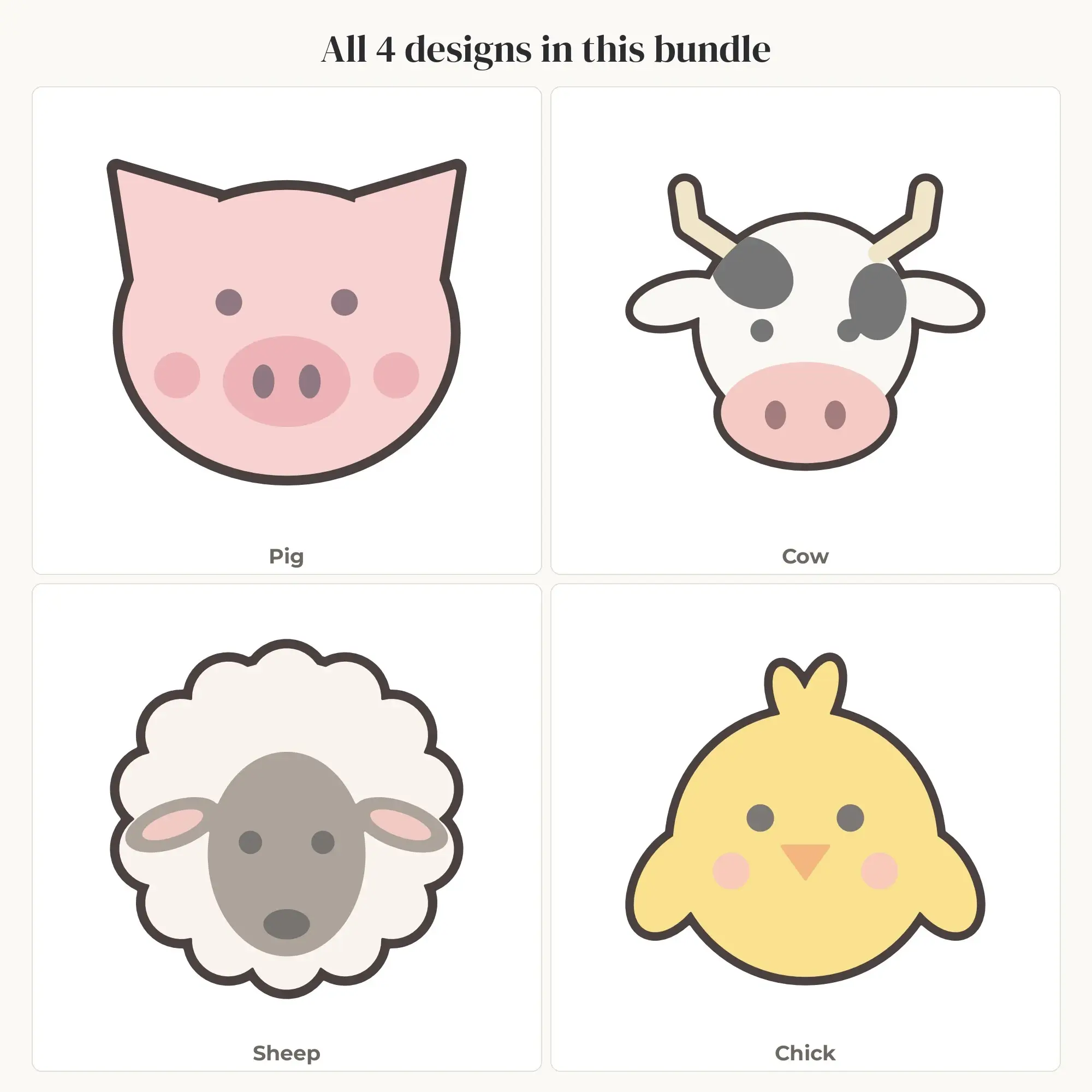 Pastel Cute Barnyard Animals SVG Bundle - 4 Layered Cut Files, preview 2 of 2