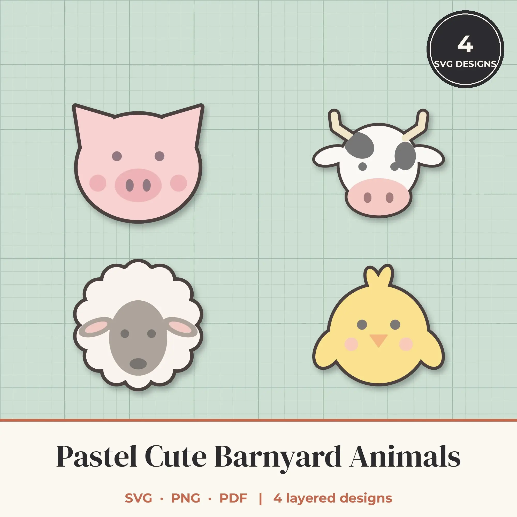 Pastel Cute Barnyard Animals SVG Bundle - 4 Layered Cut Files, preview 1 of 2