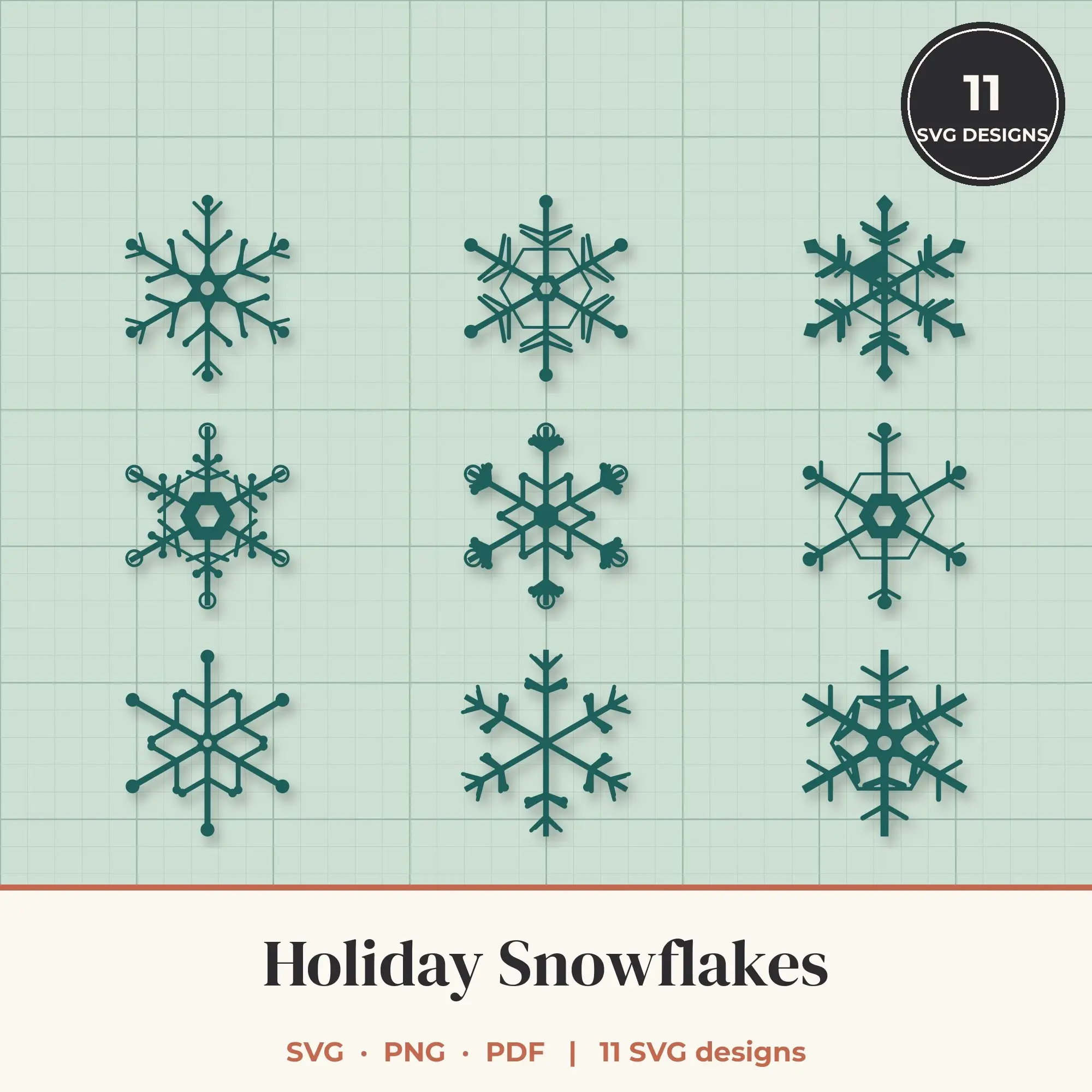 Holiday Snowflake SVG Bundle - 11 Snowflake Cut Files, preview 1 of 2