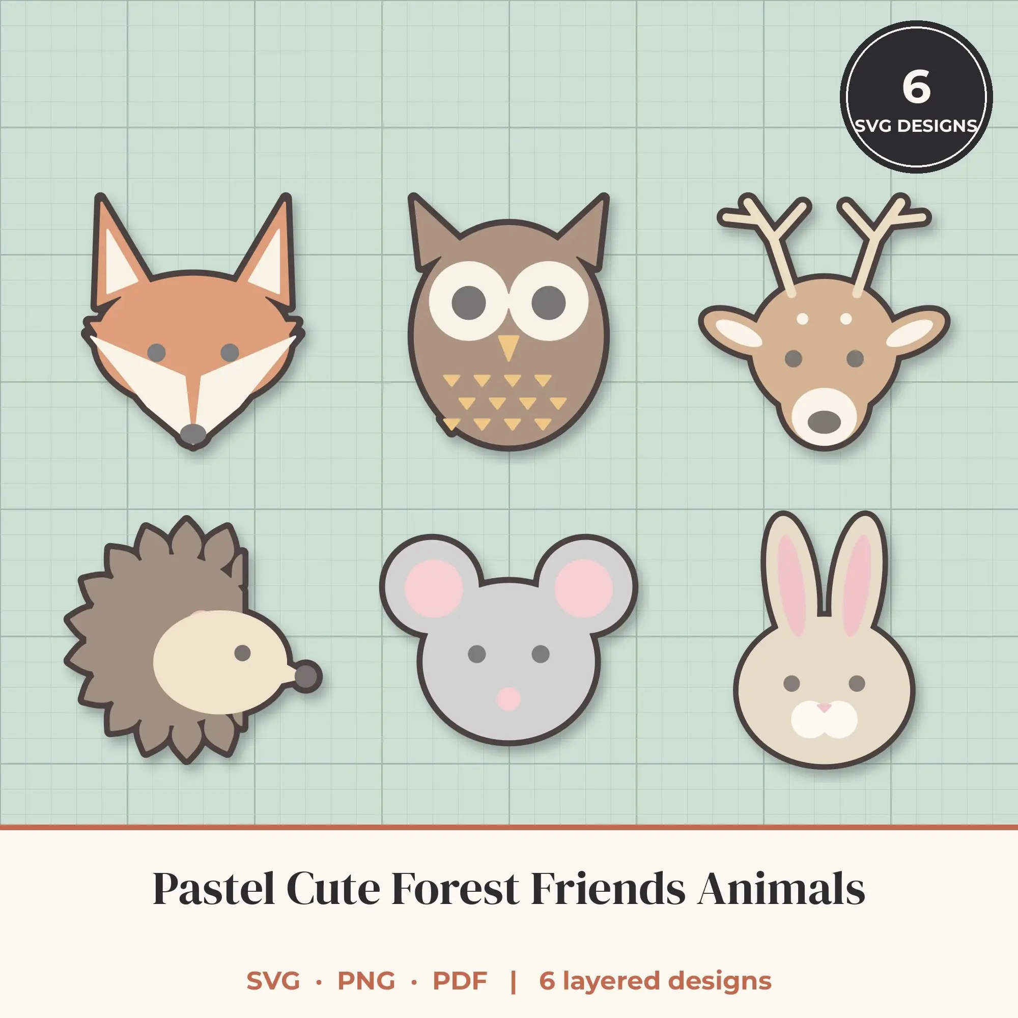 Pastel Cute Forest Friends Animals SVG Bundle - 6 Layered Cut Files preview
