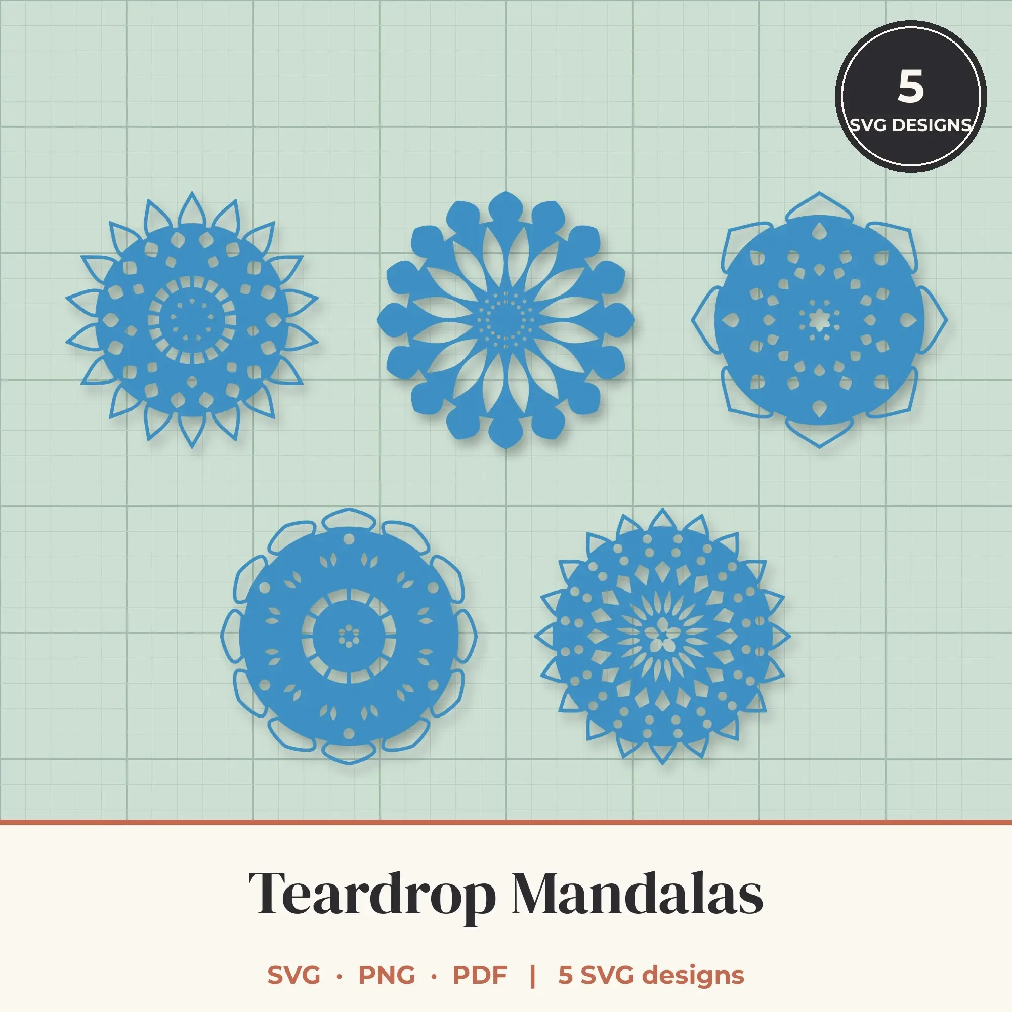 Teardrop Mandala SVG Bundle - 5 Mandala Cut Files preview