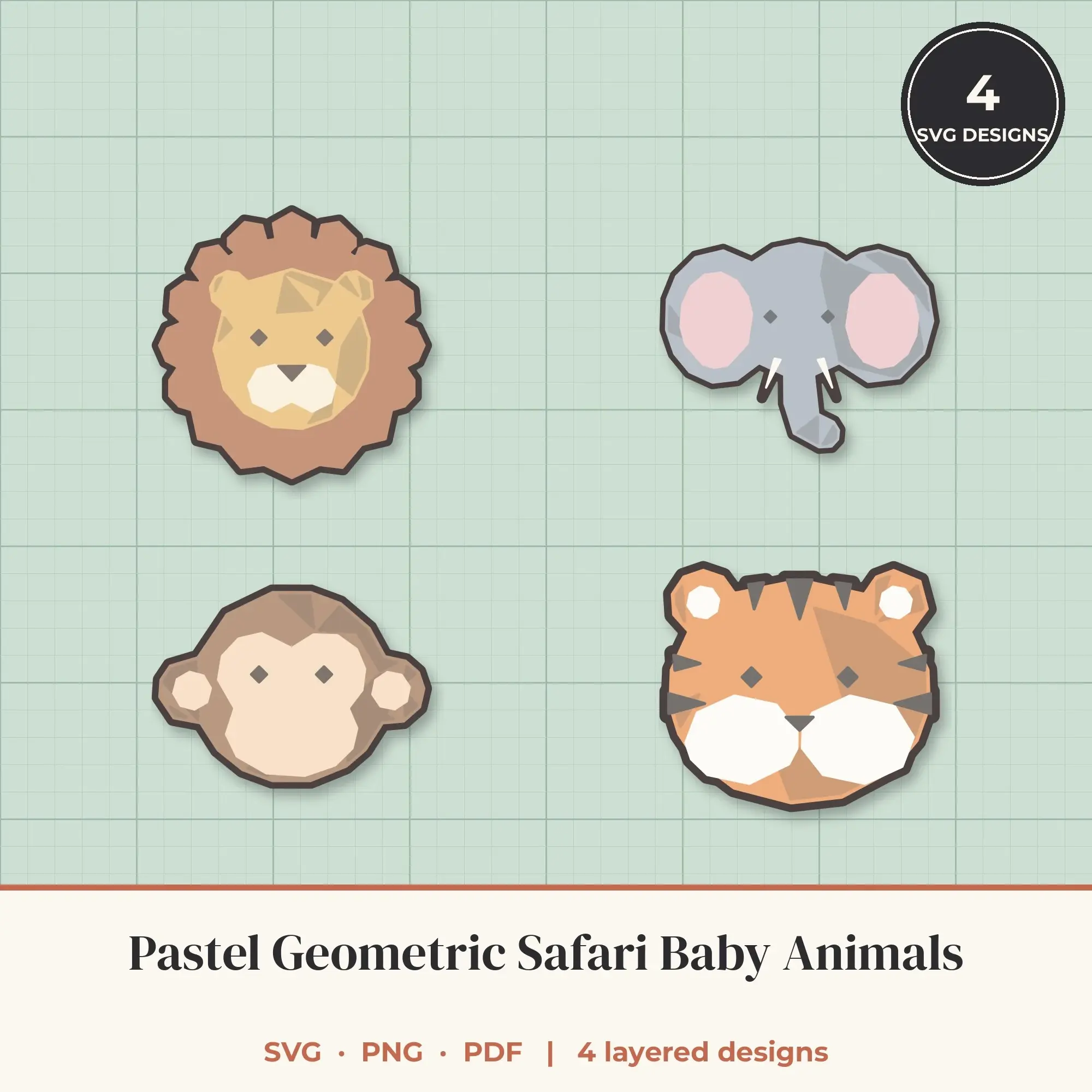 Pastel Geometric Safari Baby Animals SVG Bundle - 4 Layered Cut Files preview