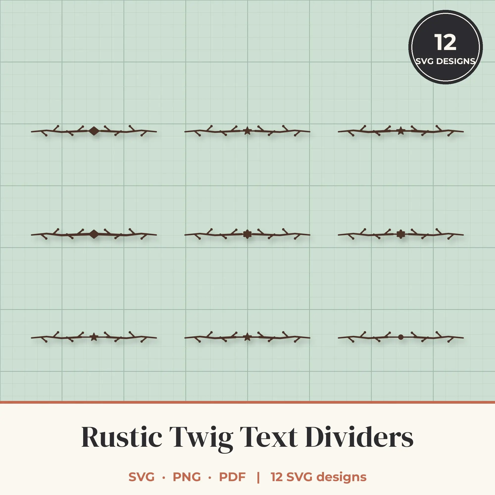 Rustic Twig Divider SVG Bundle - 12 Text Dividers preview