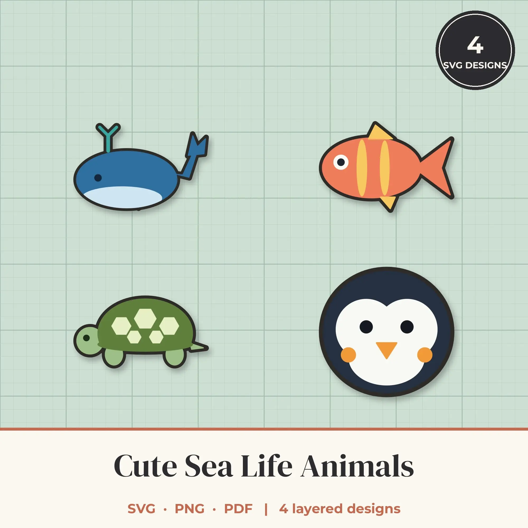 Cute Sea Life Animals SVG Bundle - 4 Layered Cut Files preview