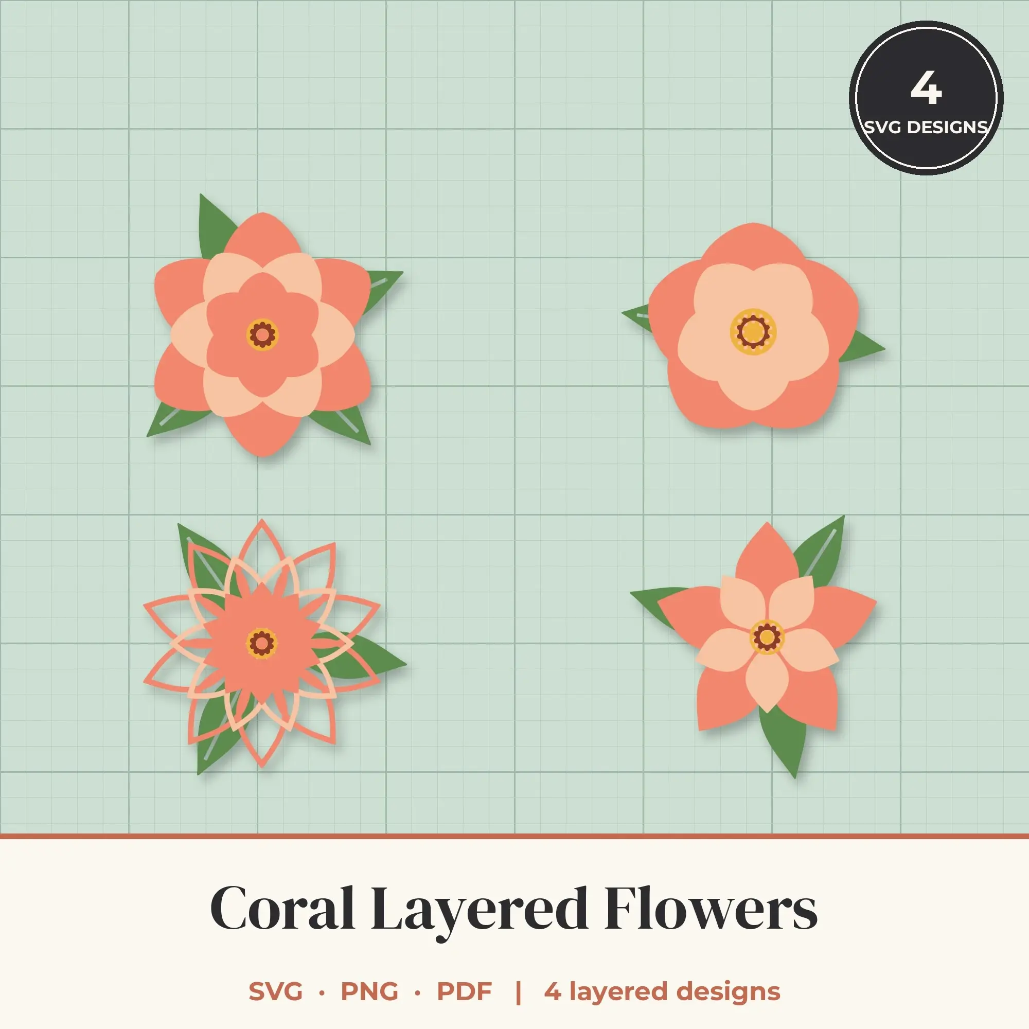 Coral Layered Flower SVG Bundle - 4 Blooms preview